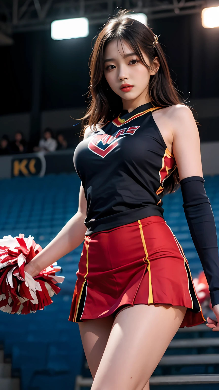 Slender Asian girl, kpop idol, ((CHEERLEADER)), ((top quality, 8k, masterpiece: 1.3)), crisp focus: 1.2, beautiful woman with perfect figure: 1.4, highly detailed face and skin texture, detailed eyes, ((skinny)), beautiful face, symmetrical face, full-length, sexy, almost naked