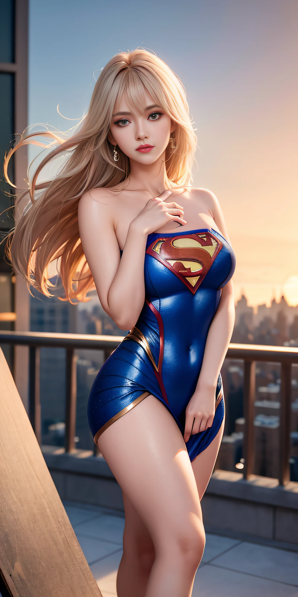 Anime style, (superman girl), insanely beautiful Alina Gorokhova portrait photo, 21 years old, full body, top angle, body curves, navel, miniskirt, smooth creamy skin, beautiful maroon eyes, Beautiful facial details, ((Manhattan background) )), low angle medium shot, greedy and attractive, amazingly euphoric gorgeous, vivid emotion, peach fluff, symmetrical circular iris, natural Glitter makeup, detailed moisture, detailed droplets, detailed intricate hair strands, DSLR, reflected in raytraced, Pino Deni, Larry's Bud Melmann, symmetrical face and body, CGsociety, Gottfried Hernwein and Irakli Nadal, eye reflections, focus, Unreal Engine 5, VFX, film photography, extreme detail, Ultra HD, post-processing, post-production, single face, Tanvir Tamim, ultra-realistic photography, Shot with Hasselblad X1D-50c, ISO 100
