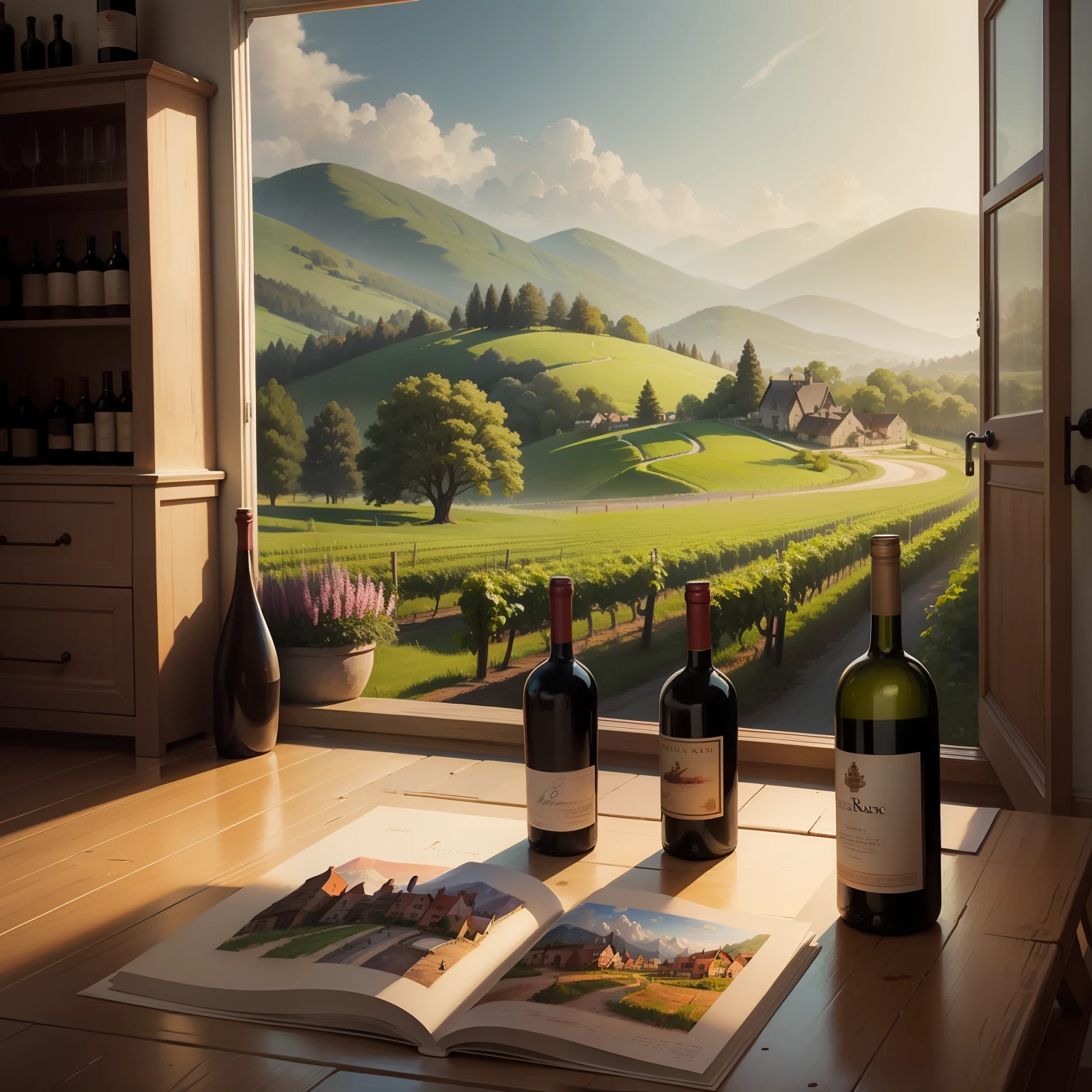 Landscape painting wine bottle