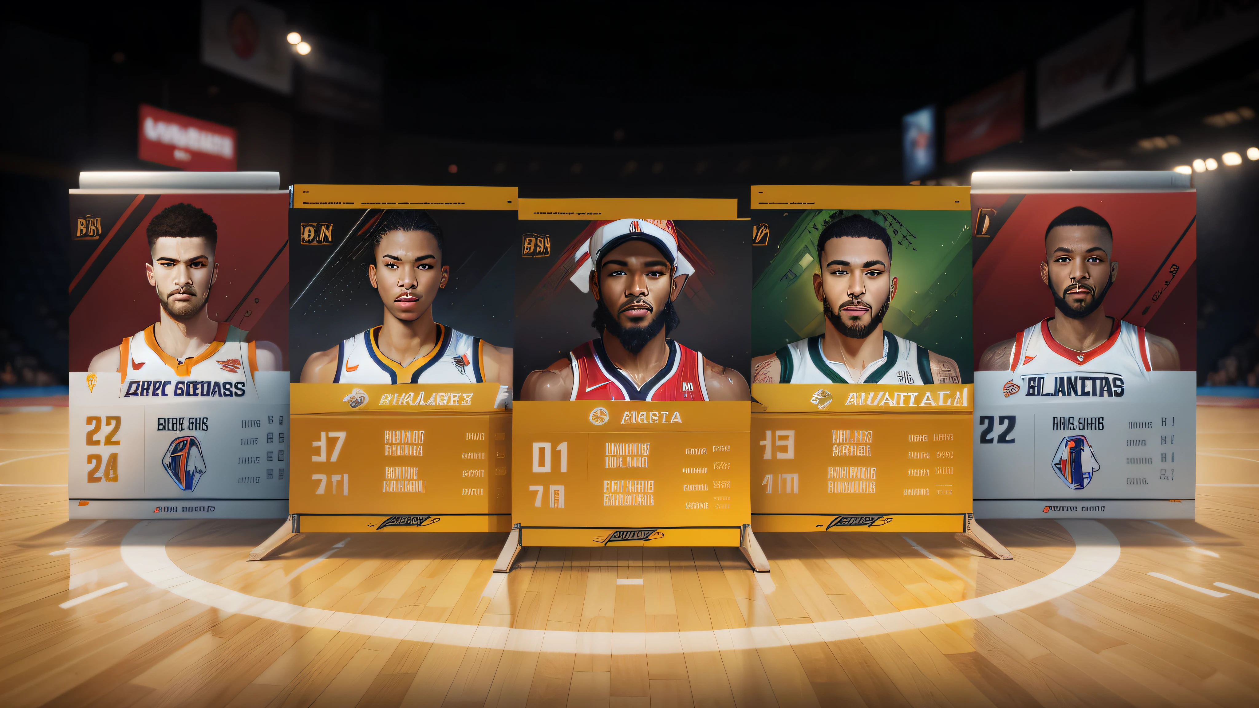 um close up do time de um jogador de basquete em uma quadra, Equipe completa, suns, Three giants, tiro completo, completo - tiro, Nba, 2K, 2 mil, 3 heads, Destaques do aro, trio, eye level shot, NBA 2 K 2 1, Trindade, full protrait, foco no centro, pacote de jogos, luzes de aro wlop, next gen, alta resolução