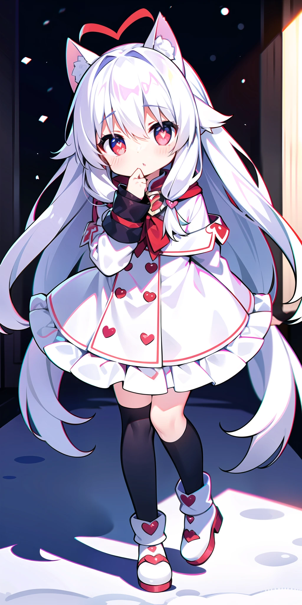 small li,long whitr hair,adolable,heart - shaped pupils,Be red in the face,Winters,nevando,exteriors,standing on your feet,stocklings