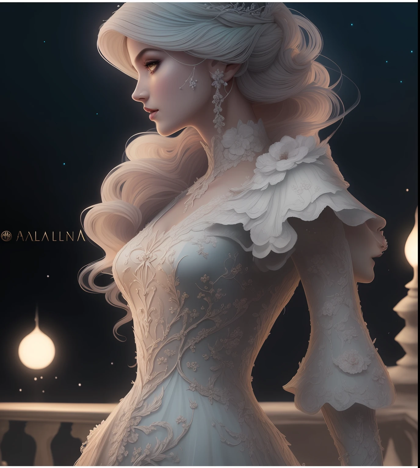 um close up de uma mulher em um vestido branco com uma luz acesa, bela arte digital, Grande arte digital com detalhes, pintura de personagem bonita, 8k arte detalhada de alta qualidade, bela arte de fantasia, fantasia arte vitoriana, stunning digital illustration, Arte digital altamente detalhada em 4k, retrato bonito da arte da fantasia, exquisite digital illustration, arte digital de fantasia detalhada, arte de fantasia detalhada