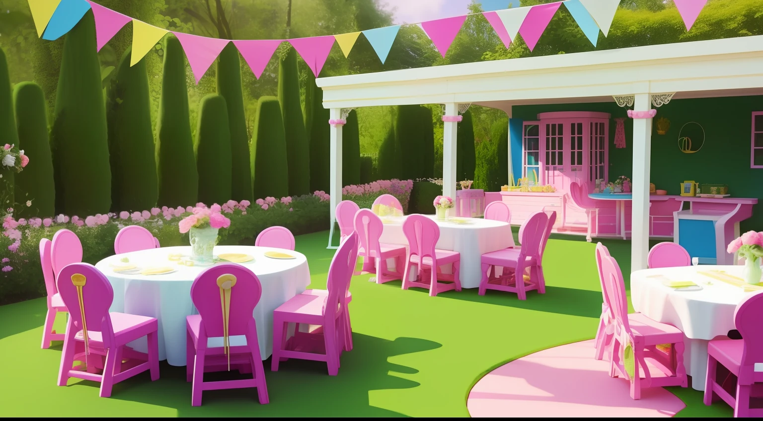 WALLPAPER BIRTHDAY PARTY IN THE GARDEN OF BARBIE'S HOUSE