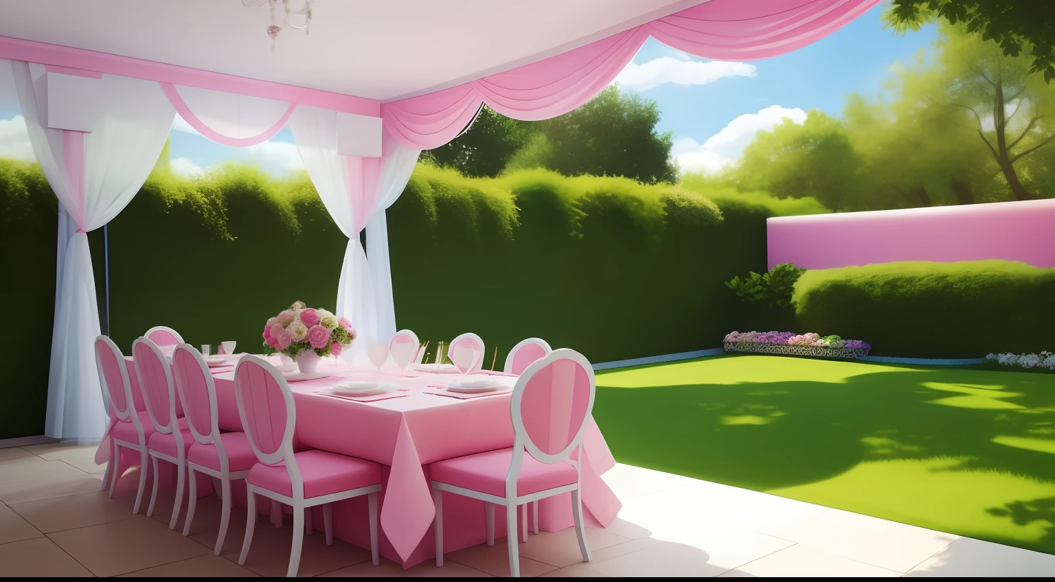 WALLPAPER BIRTHDAY PARTY IN THE GARDEN OF BARBIE'S HOUSE