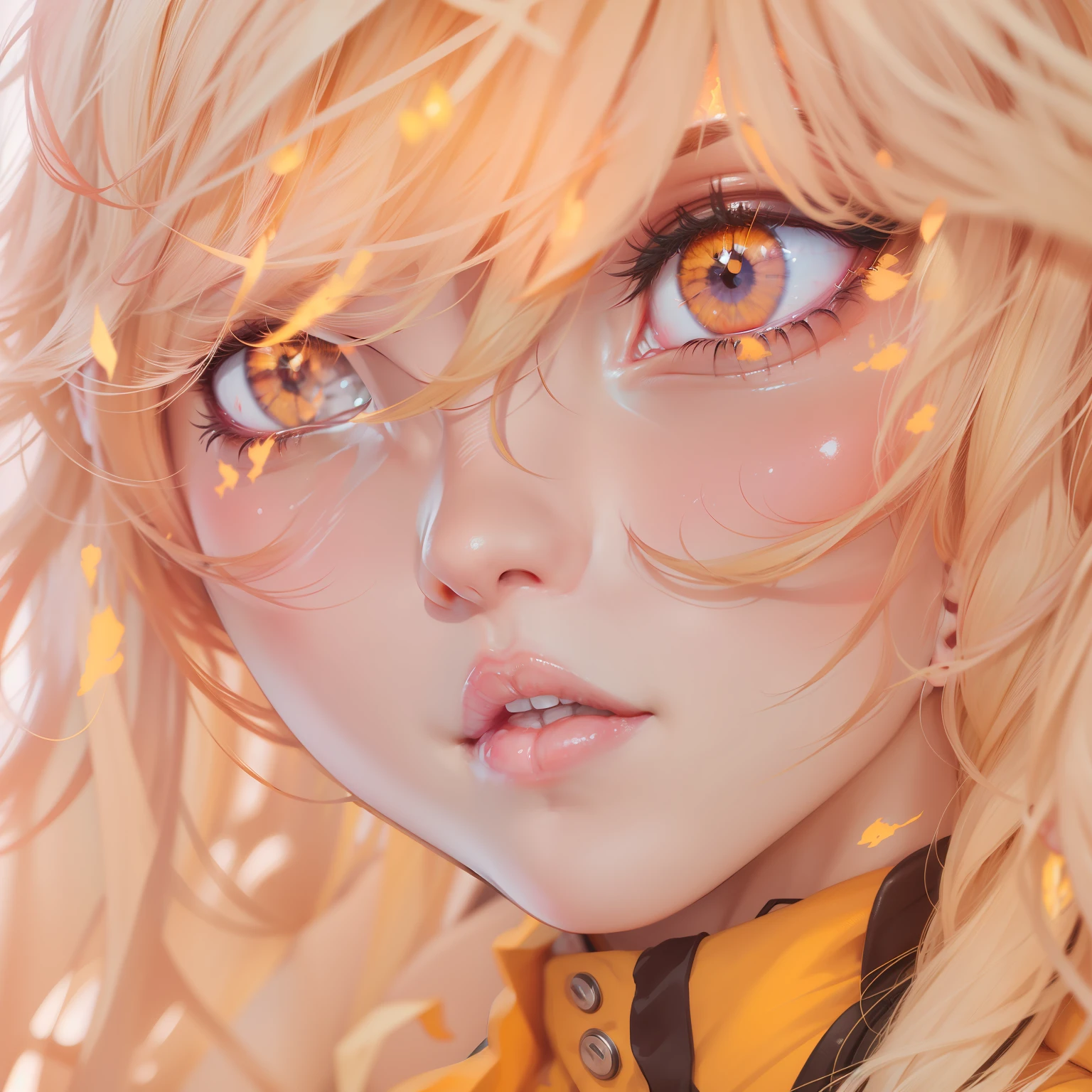 Fire girl hot sexy, yellow hair, pink eyes.