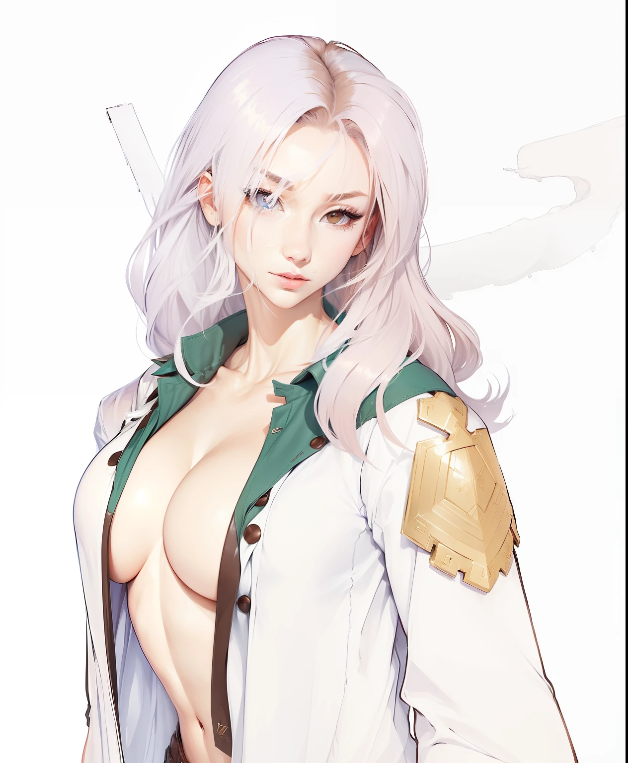 ((Best quality, 8k, Masterpiece :1.3)), Sharp focus :1.2, A pretty woman with perfect figure :1.4, Slender abs :1.2, ((Dark brown hair, Big breasts :1.2)), (White button up long shirt :1.1), City street:1.2, Highly detailed face and skin texture, Detailed eyes, Double eyelid