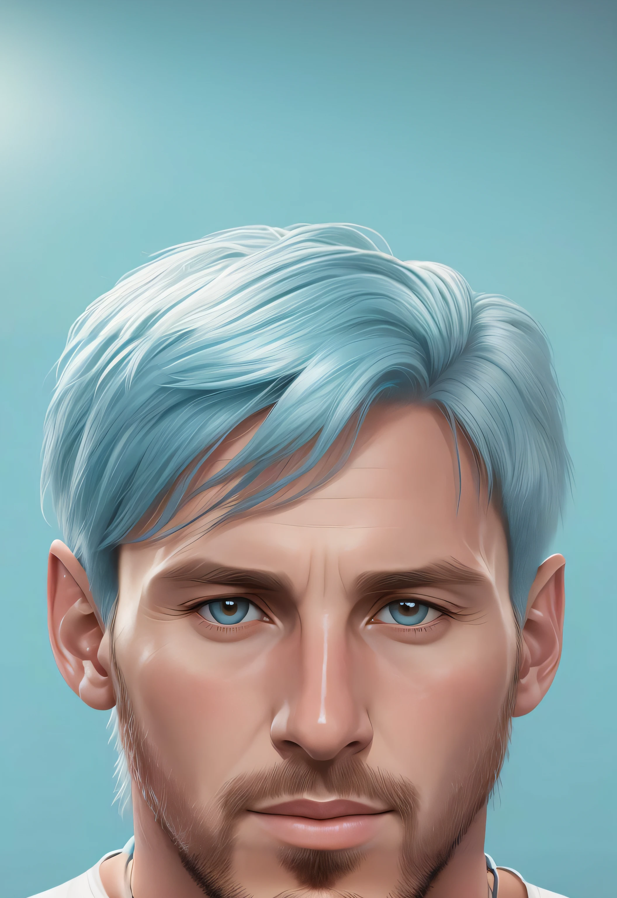 hombre con pelo de color cyan y blanco