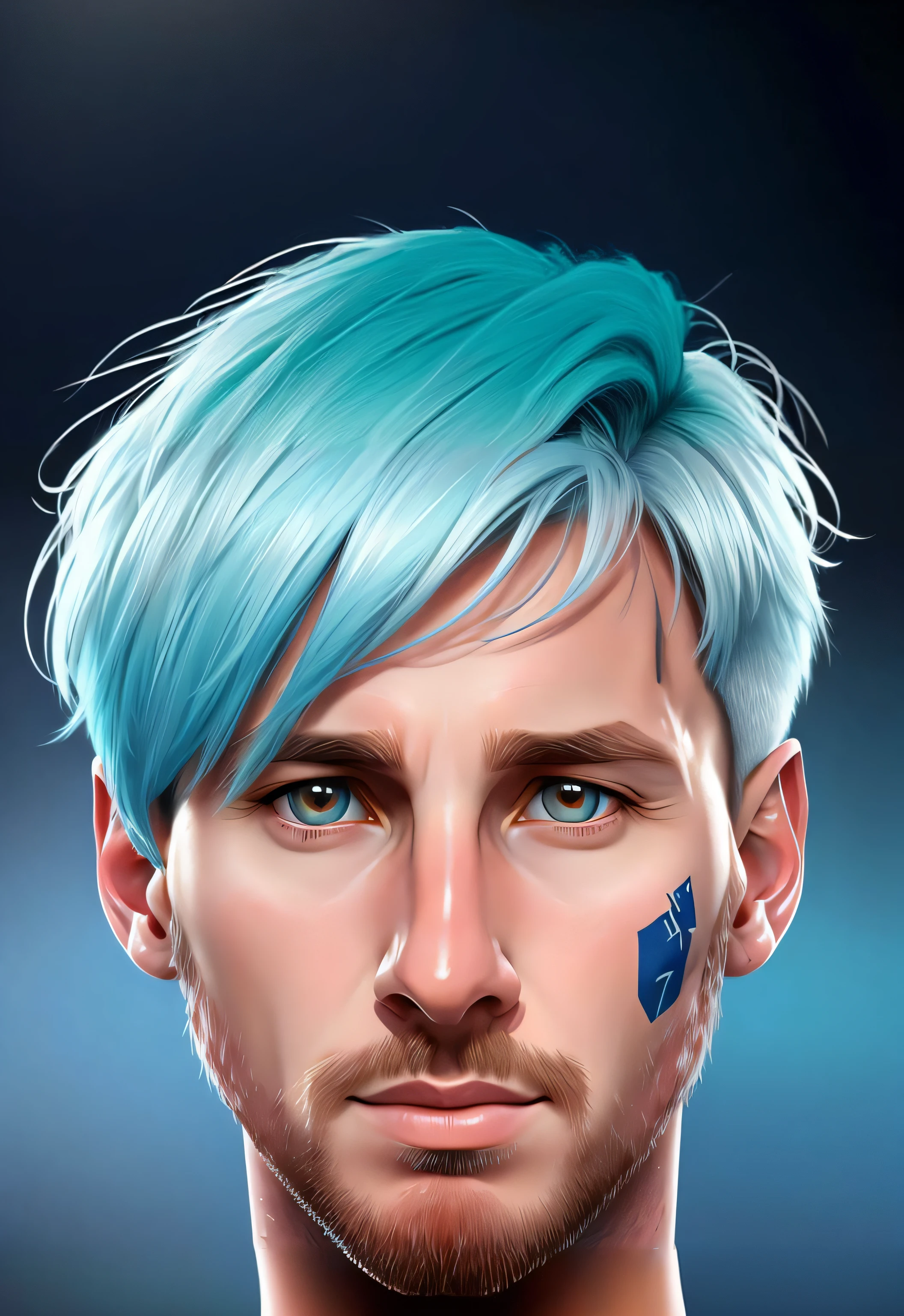 hombre con pelo de color cyan y blanco