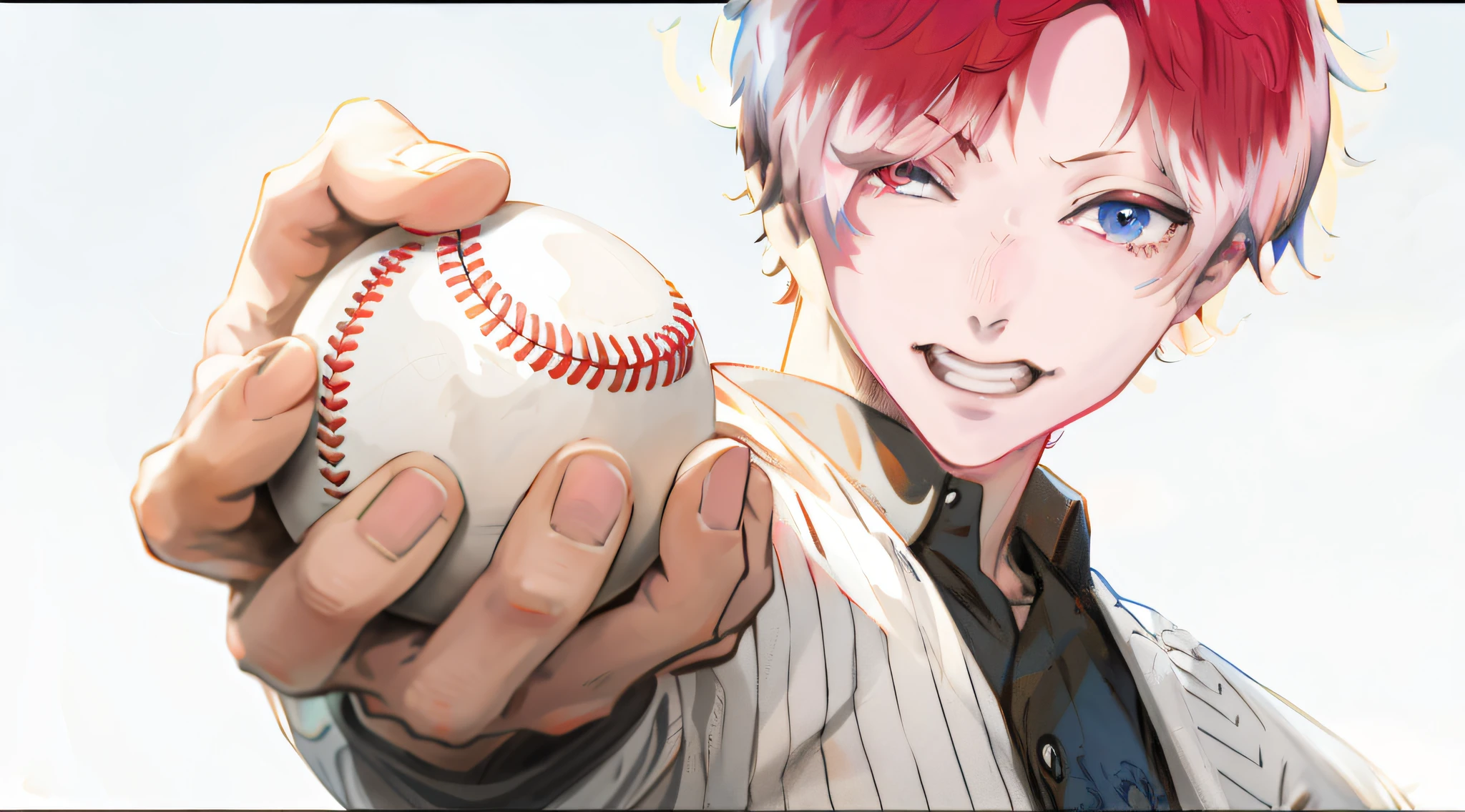 Anime boy with blue eyes holding baseball in hand, range murata and artgerm, Kentaro Miura Manga Art Style, zerochan art, detailed fan art, high quality fan art, zerochan, Pixiv Contest Winner, official fan art, inspired by Kinichiro Ishikawa, kentaro miura manga style, highly detailed exquisite fanart, pixiv