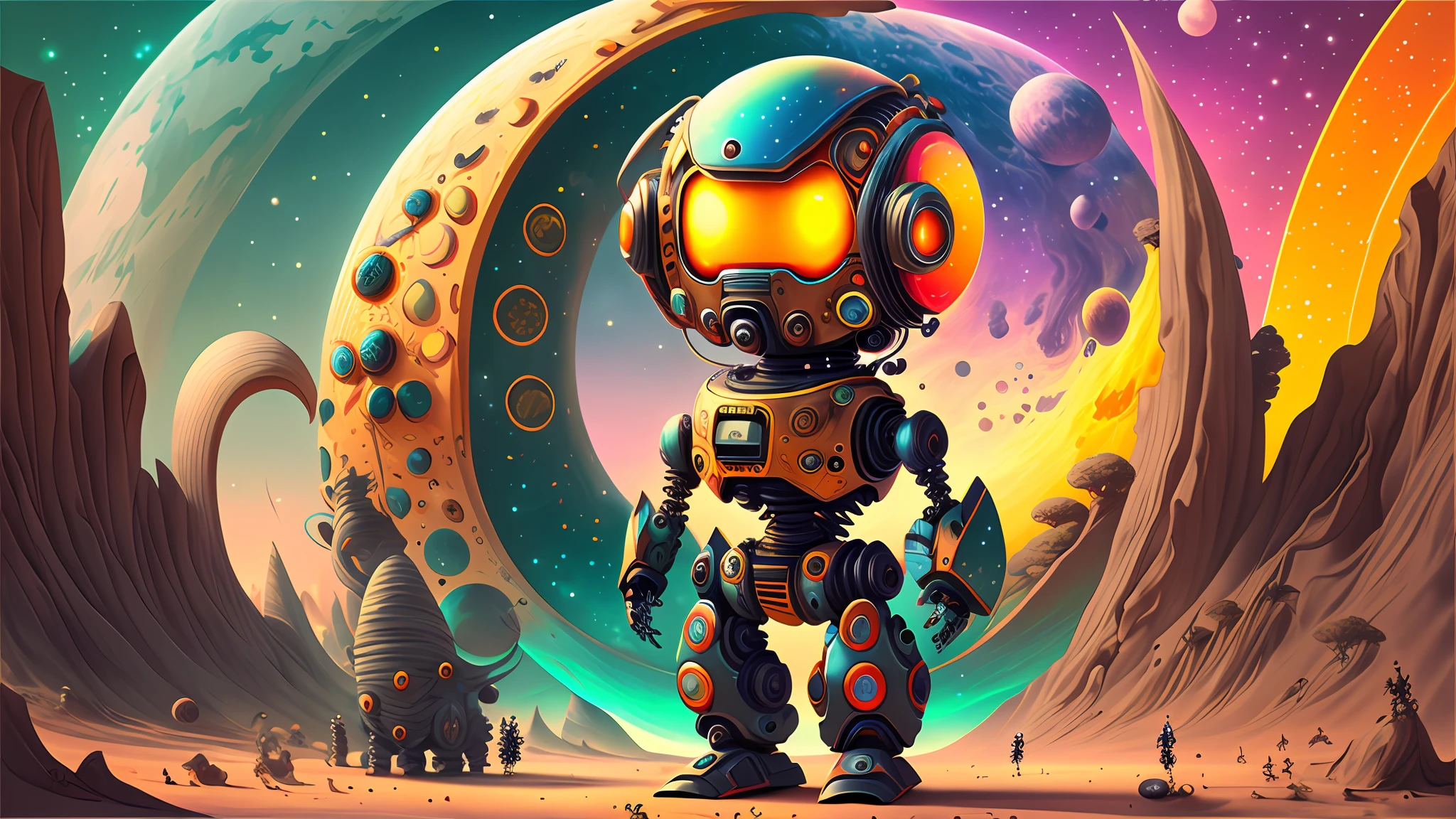 Afriendly robot in a colorful alien world --auto --s2