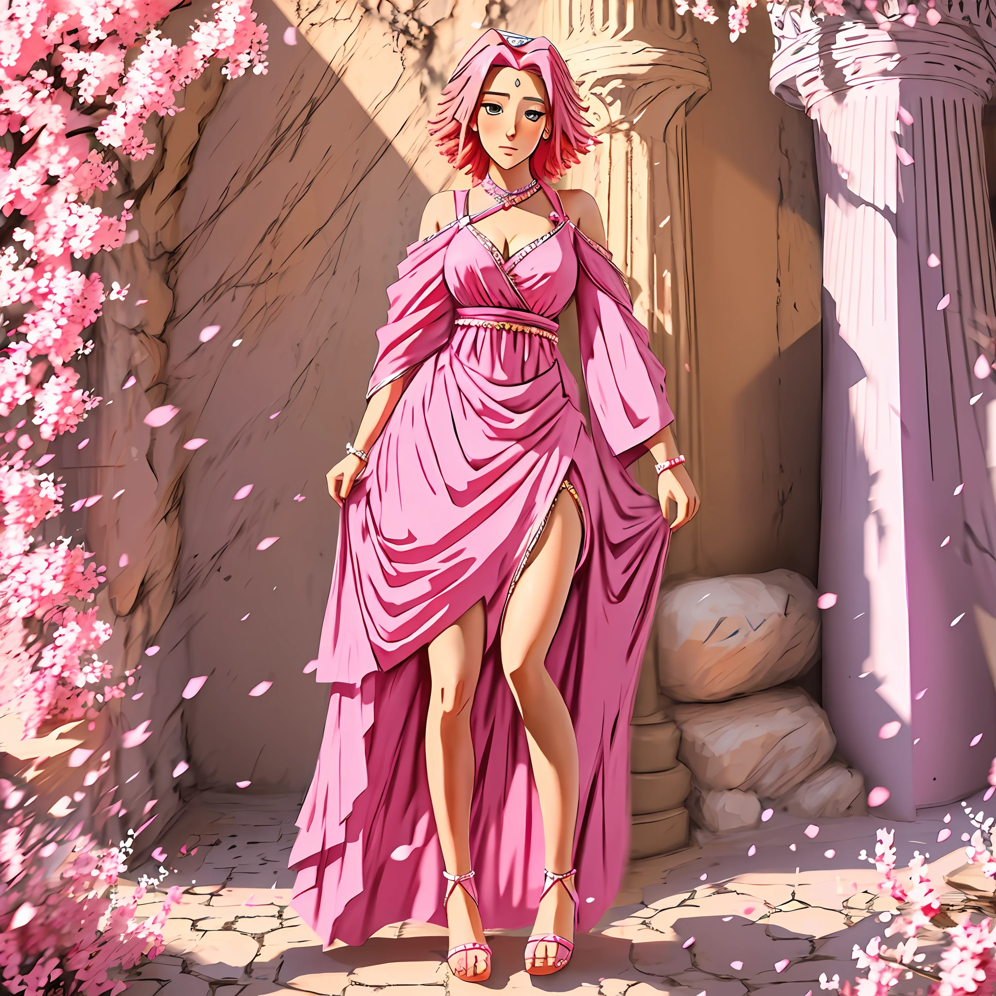 afrodite with pink hair e withe greek dress. anime style, full body image --auto --s2