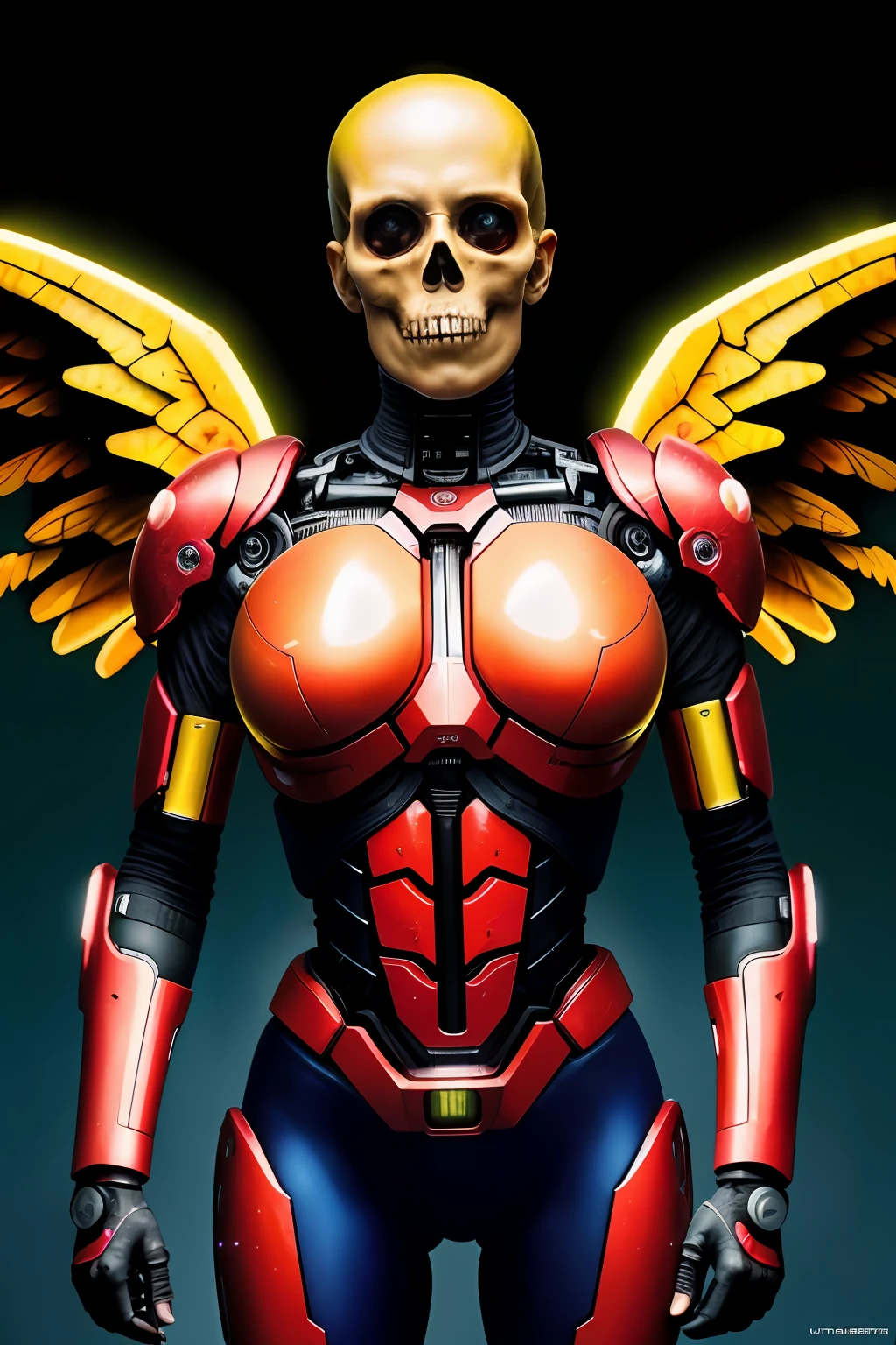 (8k, Foto RAW, melhor qualidade, obra-prima), ultra high-resolution, (realista, fotorrealista), Cyborg Angel skull with terrible suit, horror, Terror Scifi, Horror Cyberpunk, efeito glitch, Anaglyph, super detalhe, Epic composition, Ultra HD |, alta qualidade, extremamente detalhado, Arte Oficial, papel de parede unificado 8k, super detalhe, 32k (detalhes intrincados) (8k) (HDR) (analog film) (canon d5) (cinematic lighthing) (foco nítido)