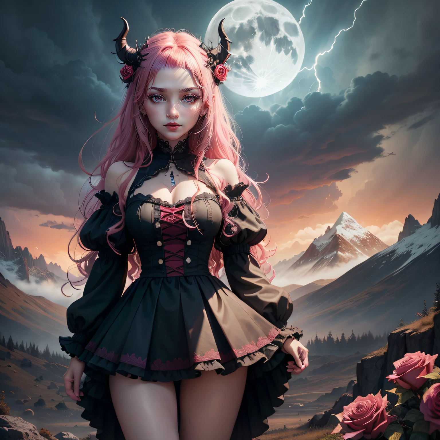 beautiful, demon rose eye, perfect face shape, high detailed face, rose lips