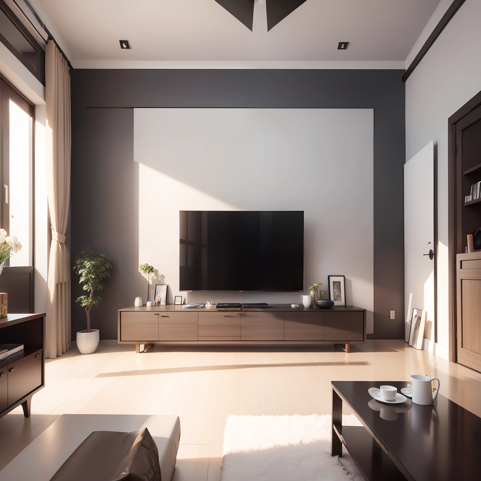 Interior design Modern style Material Gao Hua Noble 8K living room big TV