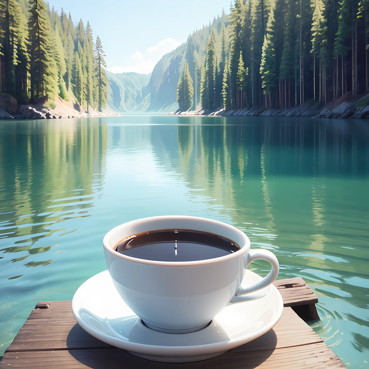 Coffee on the water, the background is clear and clean feeling The background is light blue --auto