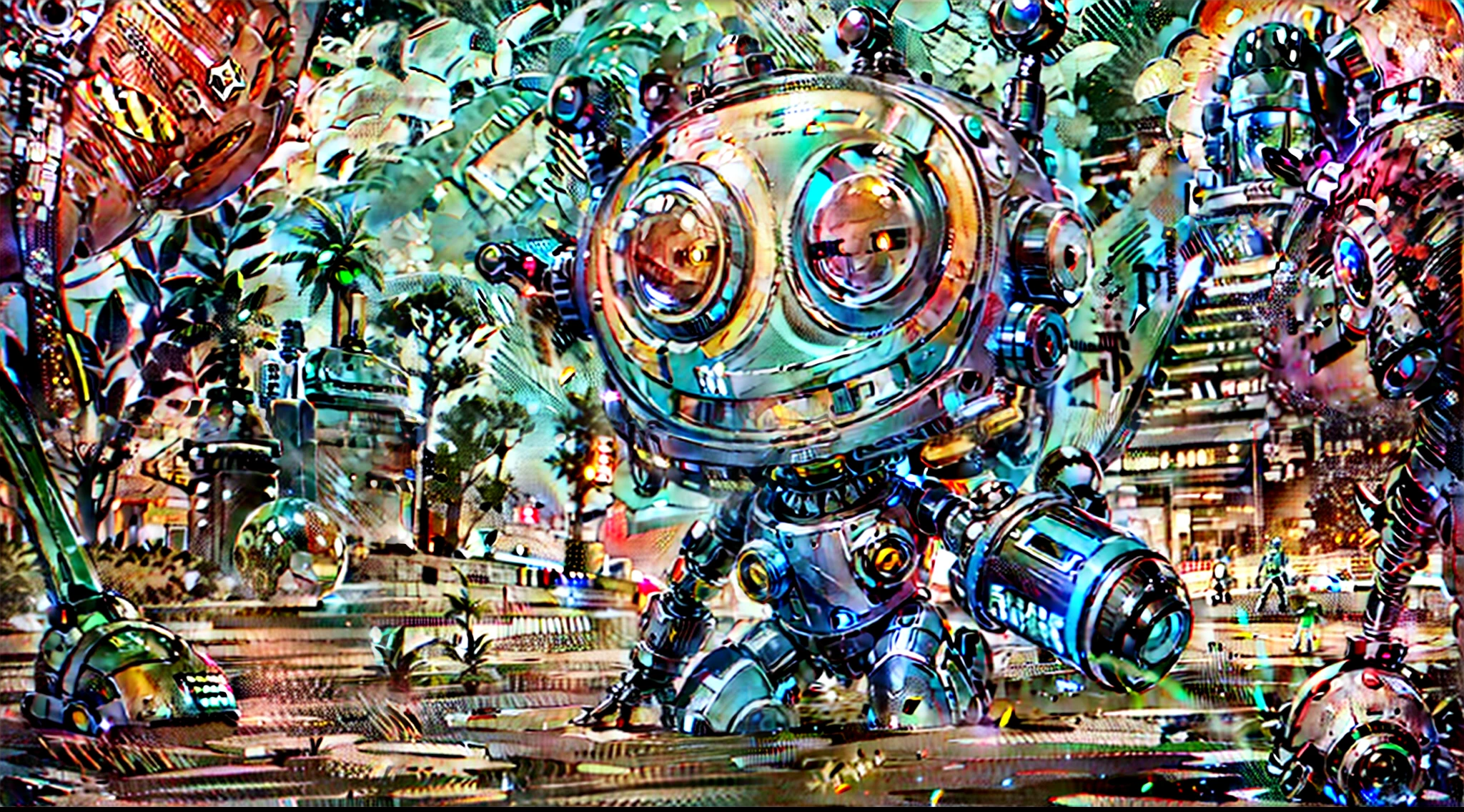 Afriendly robot in a colorful alien world --ar 16:9