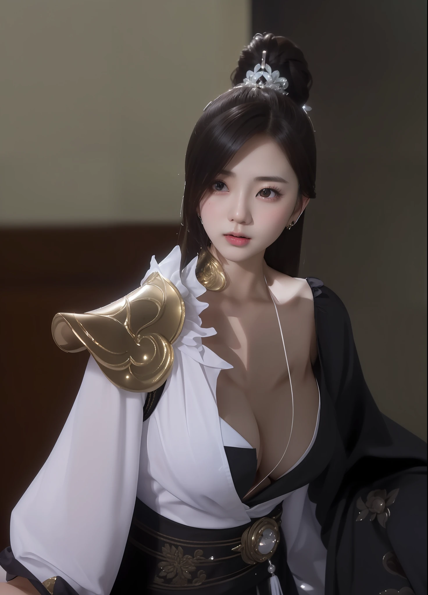 masterpiece, best quality, extremely detailed 8k, ultra hd, ultra-detailed, highly detailed, highly realistic, ultra-realistic, hyperrealistic, (1 girl:1.5), (solo:1.5), (beautiful cute Taiwanese Idol woman:1.6), (beautiful cute JAV Idol woman:1.5), anatomically correct, (detailed realistic skin), (realistic big breasts), slender abs, (closed mouth:1.45), nsfw,