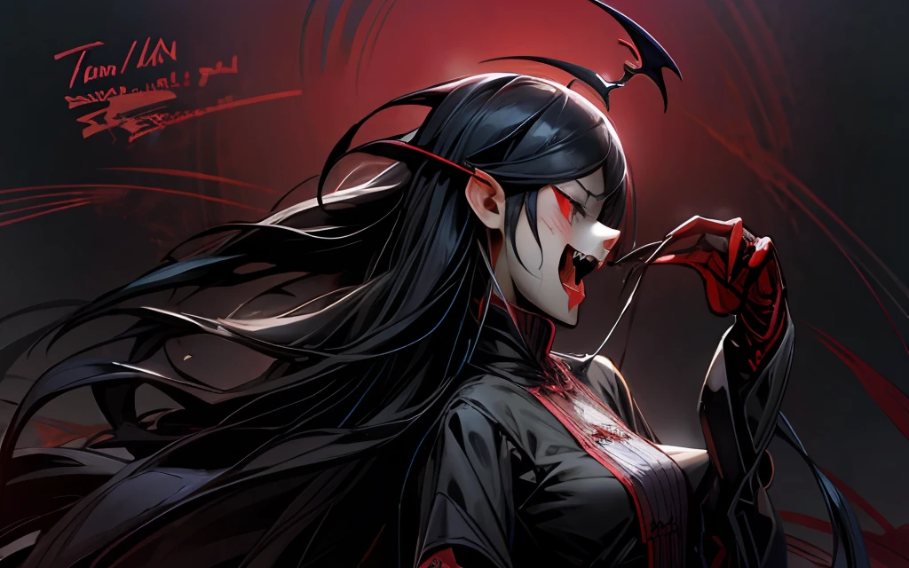 A vampire bites a girl, Fangs and blood