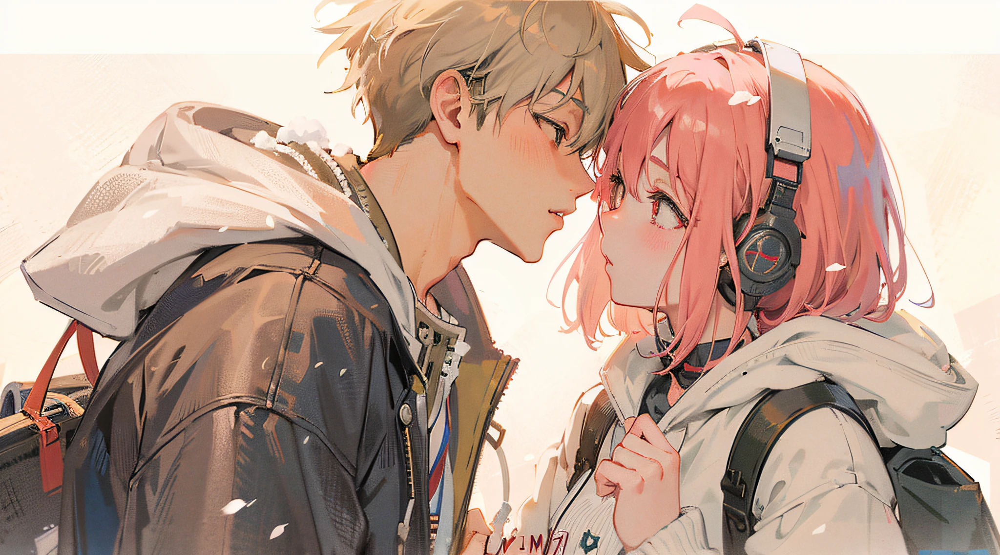 Anime - style photo of a couple kissing in the snow, guweiz, artwork in the style of guweiz, RB6s), guweiz on pixiv artstation, 8K!, guweiz and makoto shinkai, guweiz on artstation pixiv, boy and girl, sakimichan, zerochan art