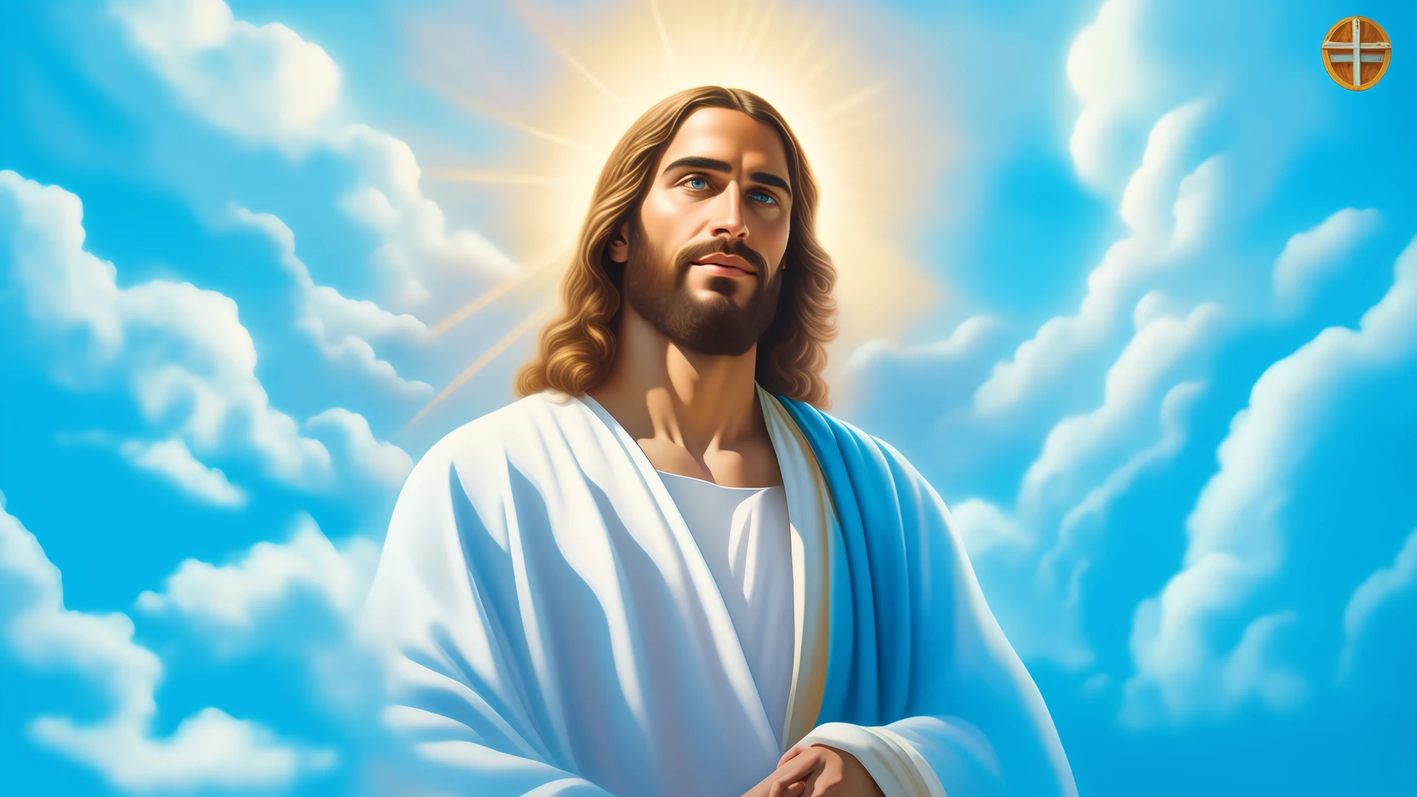 jesus in the clouds with a halo above him, Jesus Cristo, Retrato de Jesus Cristo, Jesus, rosto de Jesus, Jovem Deus Todo-Poderoso, jesus of nazareth, Retrato de um Deus Celestial, Vestido como Jesus Cristo, Greg Olsen, O Senhor e Salvador, Deus olhando para mim, Obra-prima da luz brilhante, Retrato de Deus, Jesus Gigachad, A face de Deus