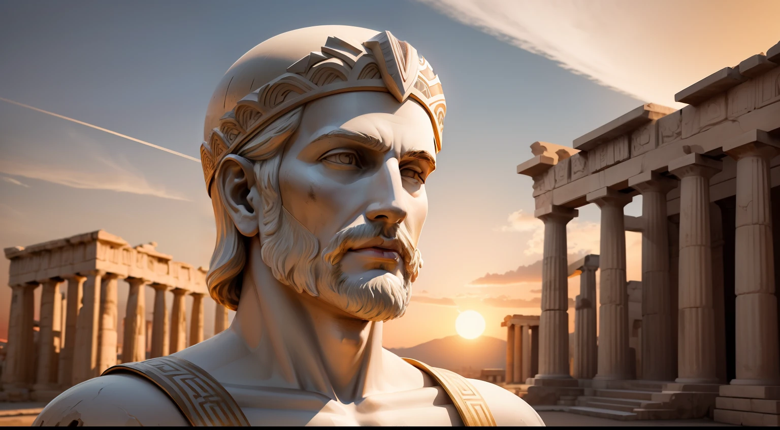 Homem, Estoicismo, Ancient Greece background with sunset, ultrarealista, 4k, com detalhes no fundo