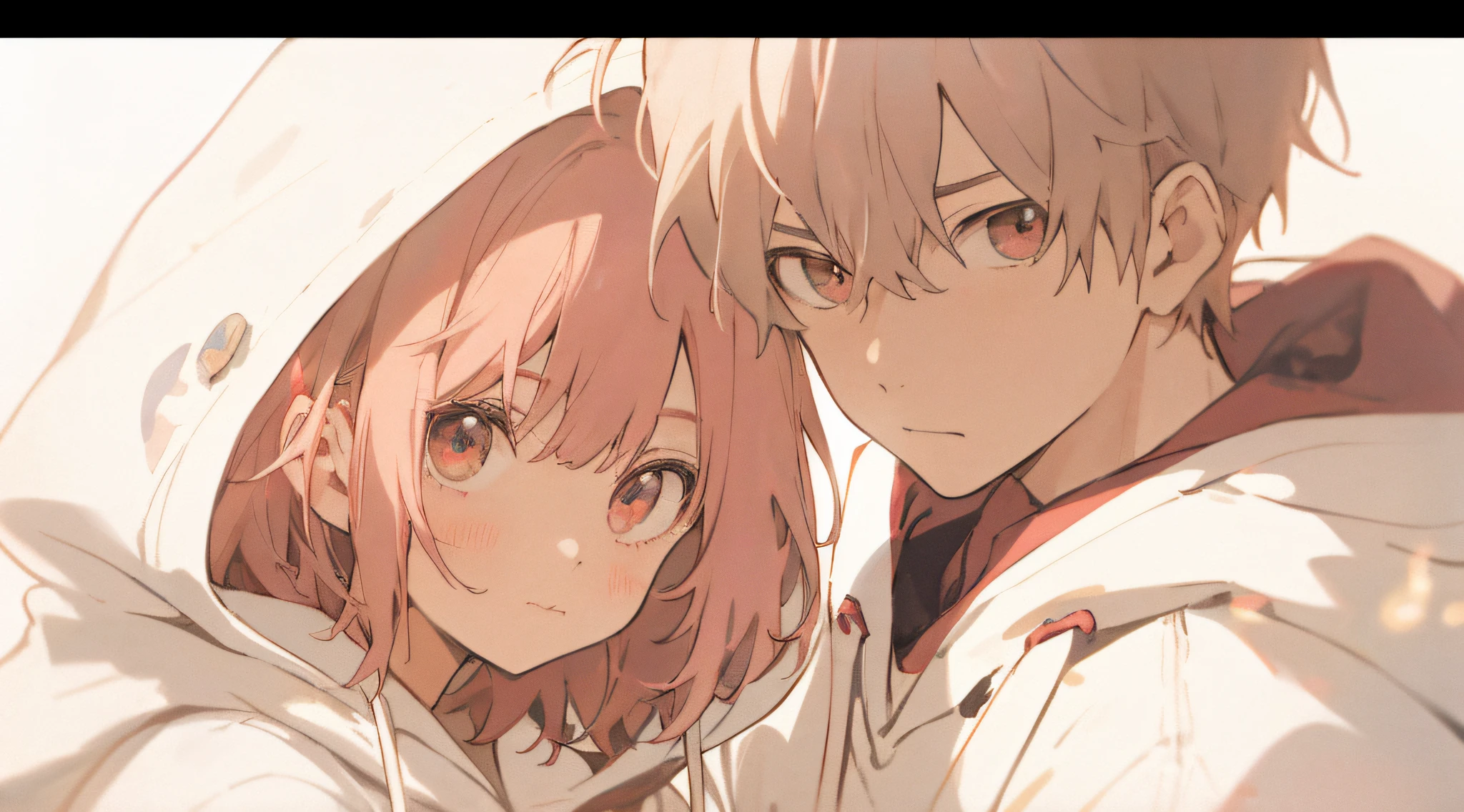 Anime image of couple with red hair and white hoodie, sasoura, guweiz, 8K!, best anime 4k konachan wallpaper, zerochan art, guweiz on pixiv artstation, 8K!!, zerochan, Anime. Soft lighting, ( ( ( yoshinari yoh ) ) )