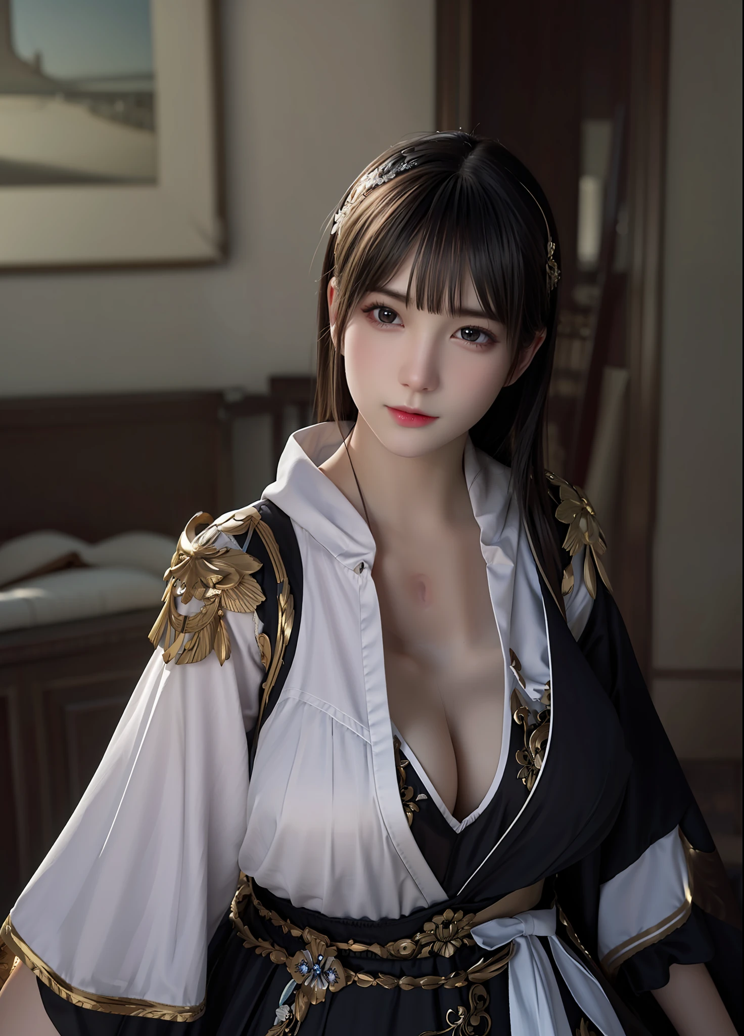masterpiece, best quality, extremely detailed 8k, ultra hd, ultra-detailed, highly detailed, highly realistic, ultra-realistic, hyperrealistic, (1 girl:1.5), (solo:1.5), anatomically correct, (detailed realistic skin), (realistic big breasts), slender abs, (closed mouth:1.45), nsfw,