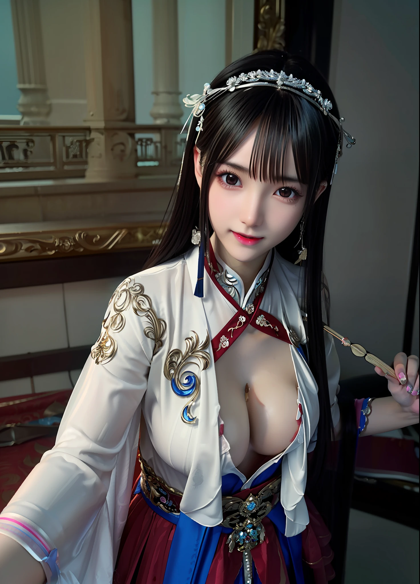 masterpiece, best quality, extremely detailed 8k, ultra hd, ultra-detailed, highly detailed, highly realistic, ultra-realistic, hyperrealistic, (1 girl:1.5), (solo:1.5), (beautiful cute Taiwanese Idol woman:1.6), (beautiful cute JAV Idol woman:1.5), anatomically correct, (detailed realistic skin), (realistic big breasts), slender abs, (closed mouth:1.45), nsfw,