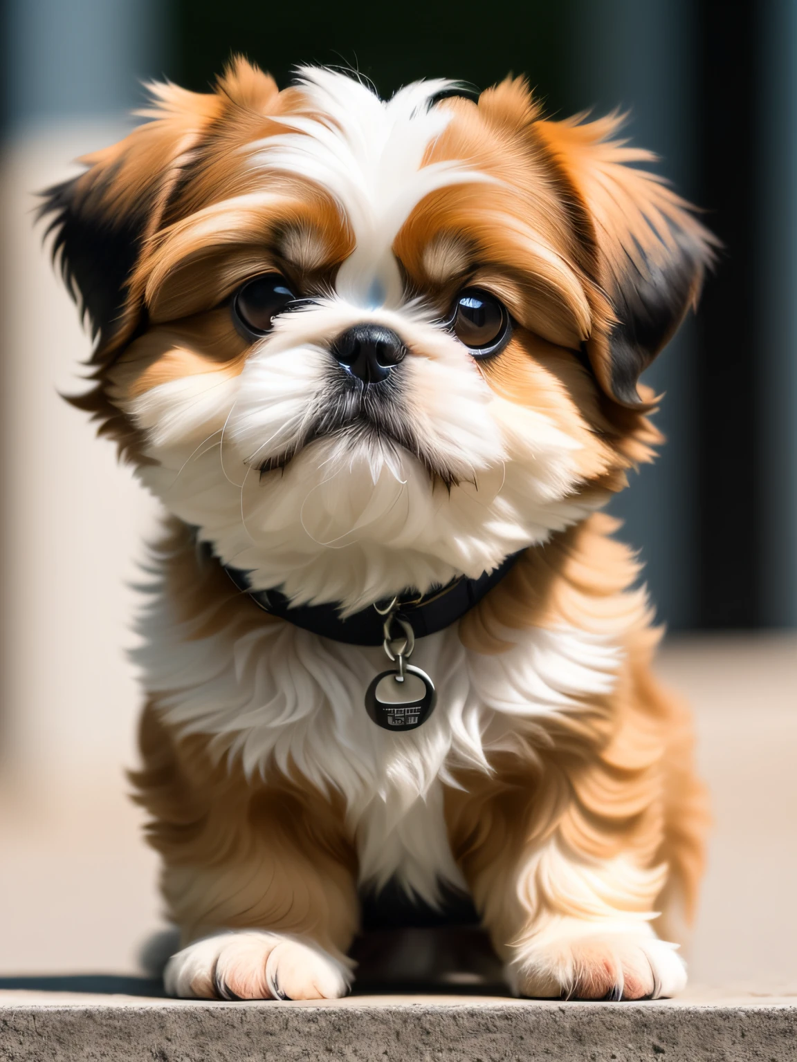 A beautiful shih tzu dog made of metal primarily braco in light brown mornings, (ciborgue:1.1), ([cauda | fio detalhado]:1.3), (detalhes intrincados), hdr, (detalhes intrincados, hiperdetalhado:1.2), Cinematographic shot, vinheta, centralizado