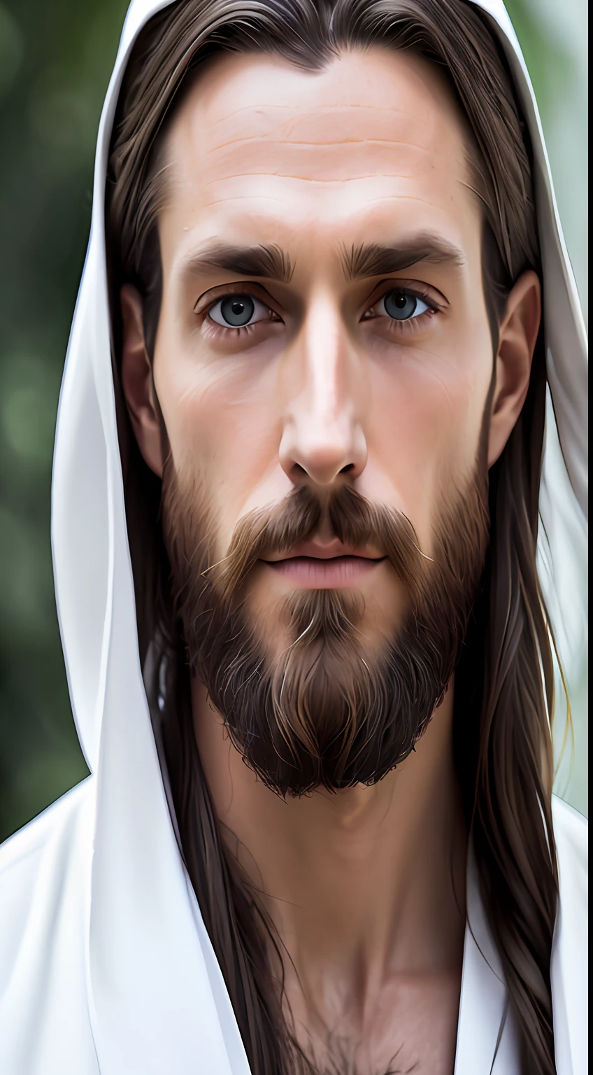 (symmetry),centered,a ((close)) up portrait,(Jesus),a very thin white man with long hair and a beard,wearing a long white robe,35mm,natural skin,clothes detail, 8k texture, 8k, insane details, intricate details, hyperdetailedhighly detailed,realistic,soft cinematic light,HDR,sharp focus, ((((cinematic look)))),intricate, elegant, highly detailed