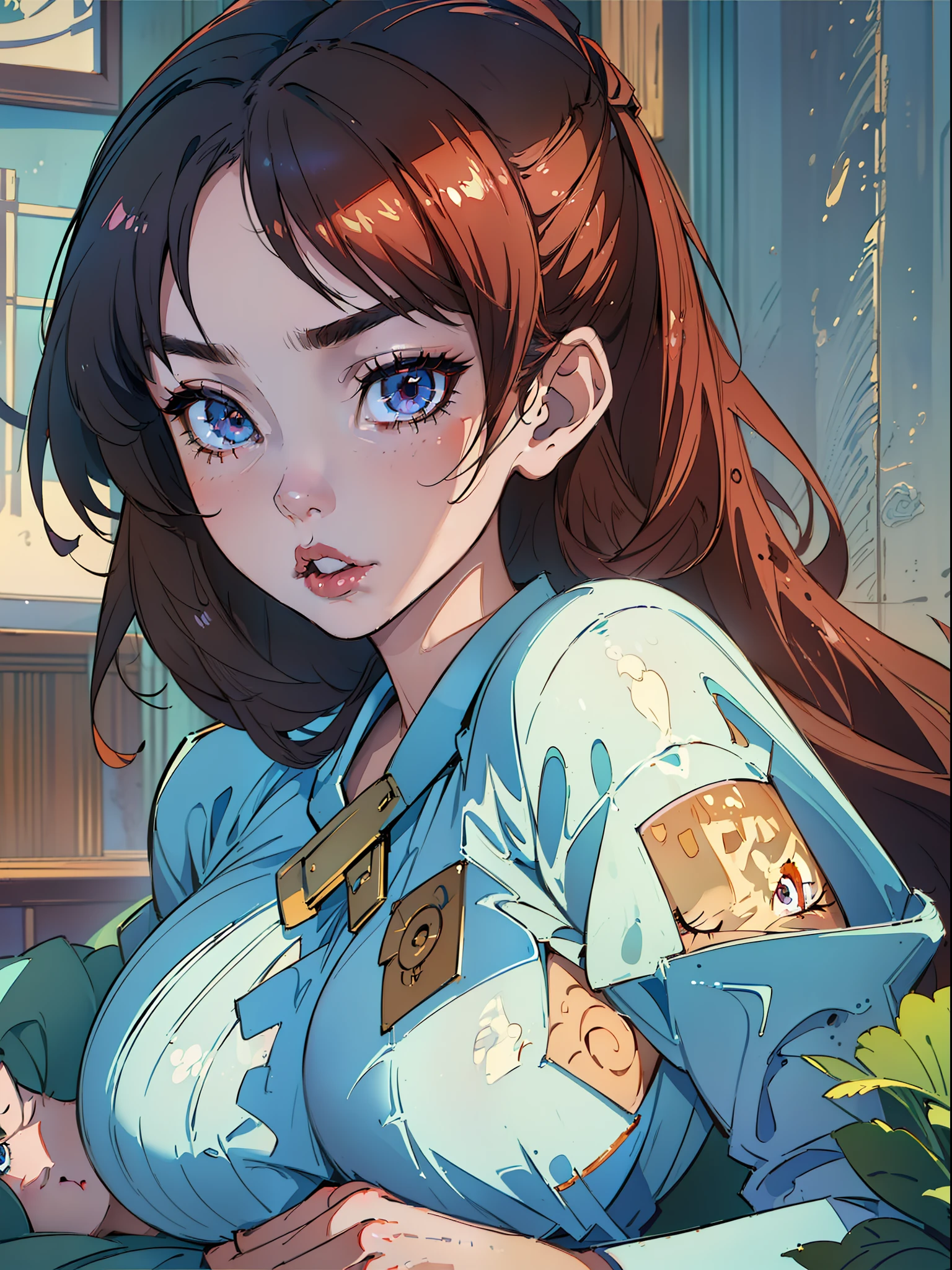 (Best Quality, 8k, 32k, Masterpiece, UHD:1.3), (Photo of Attractive Japanese Woman), 1 Girl, (super huge Boobs:1.2), (short wavy hair), Abs, Perfect Body, Ultra Detailed Face, Detailed Lips, Fine Eyes, double eyelids, pajamas, on the bed, (seductive), ((aroused:1.5)), ((areolae slip))