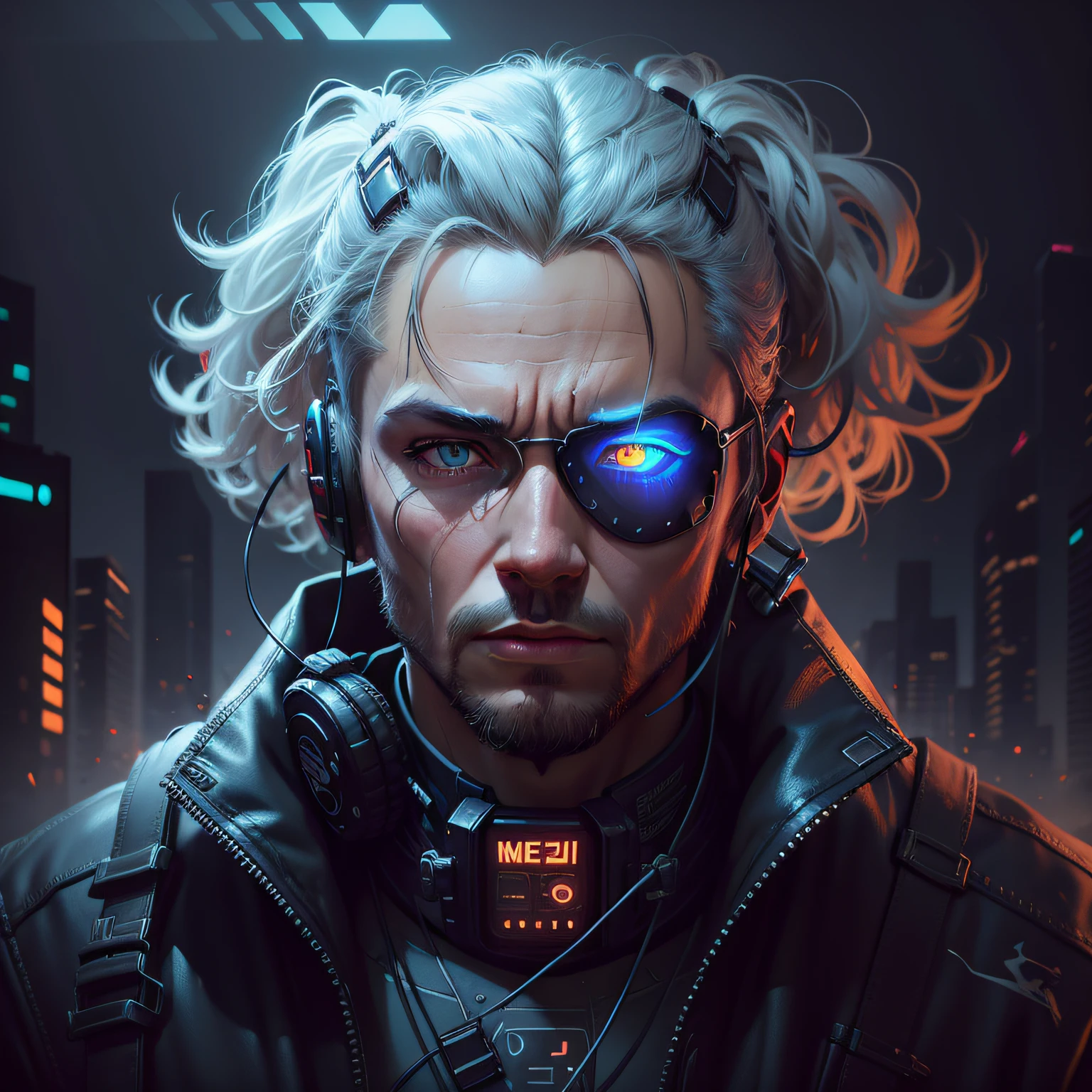 Imagem de um homem com fones de ouvido e uma jaqueta, Velho cyberpunk, paper awesome wallpaper, Epic portrait illustration, Arte digital detalhada em 4k, bela arte digital, stunning digital illustration, style hybrid mix of beeple, Estilo de arte cyberpunk, por Mike "Bipe" Winkelmann, Wojtek FUS, epic digital art illustration, Por Maxim Verehin