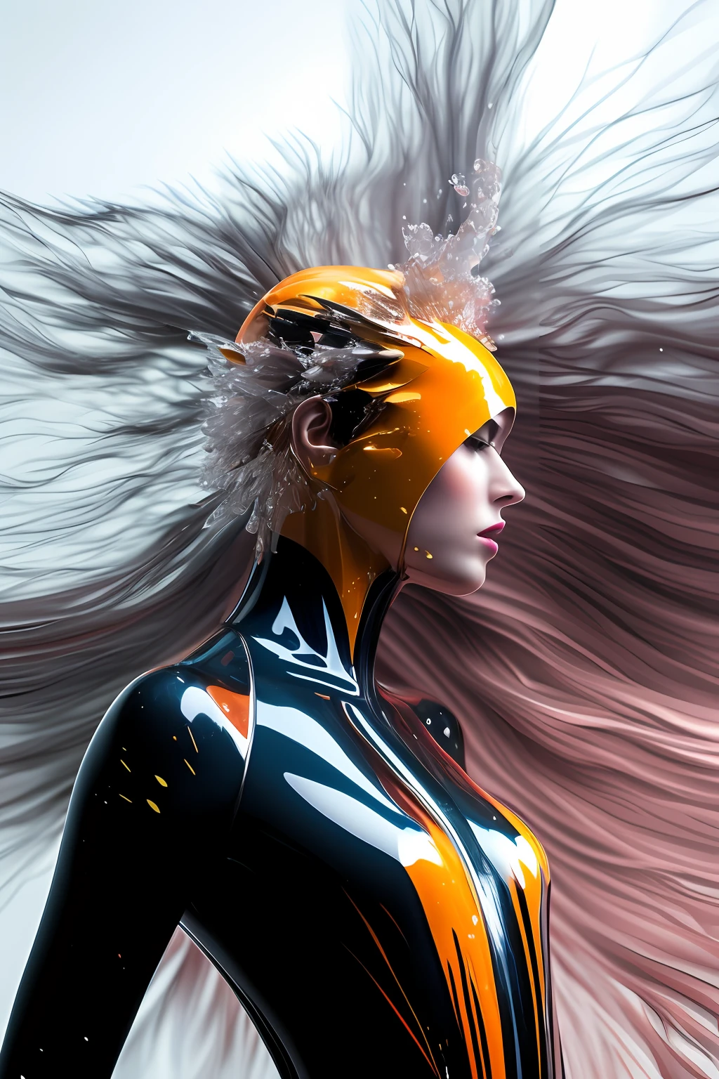 Mirror, edge, explosion paint splash, antigravity, crystal clear, reflect, 5d, time stop, 8k, (insanely detailed:1.5), full body photograph, 20 megapixel, canon eos r3, detailed skin, pale skin