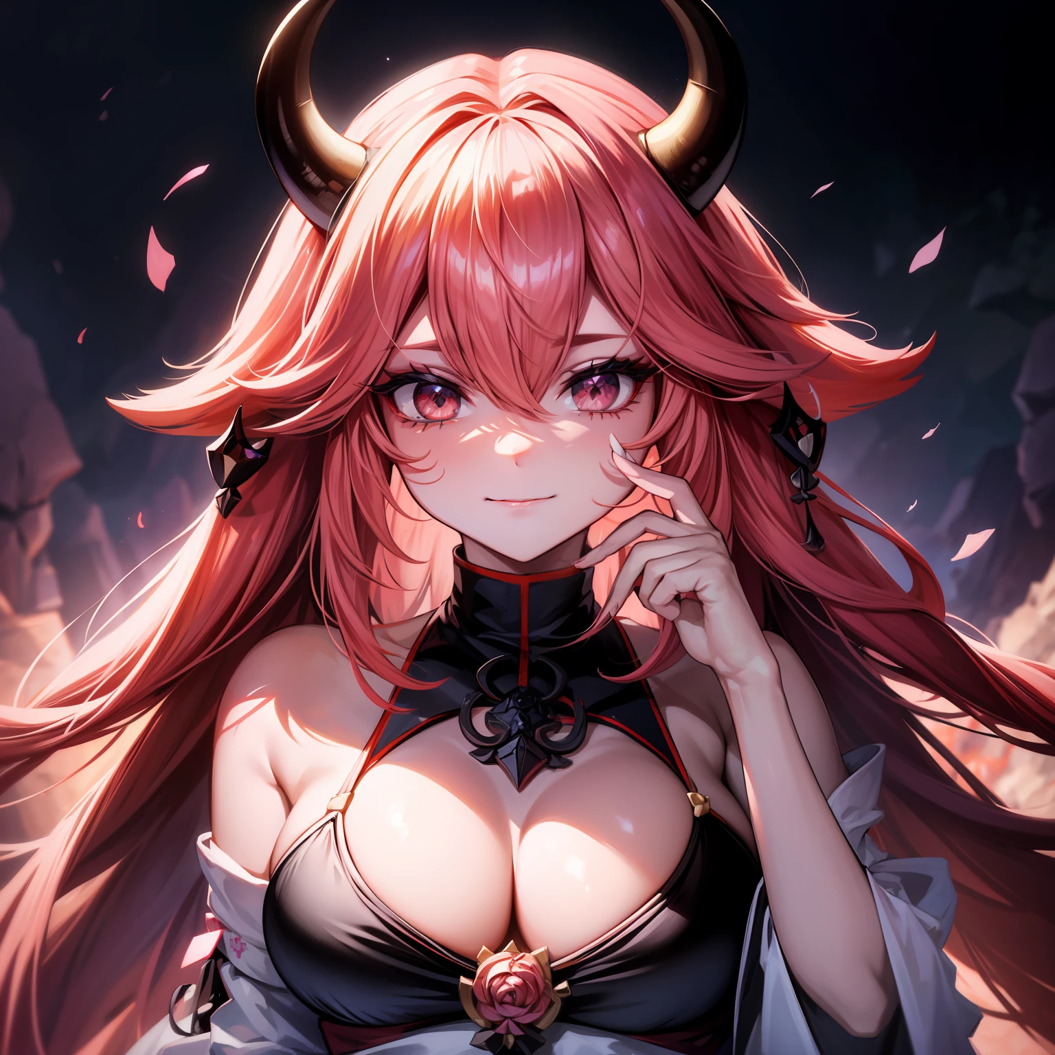 A female demon with black demon horn, ((demon horn)), cabelo cor-de-rosa extremamente longo, ((Cabelo cor-de-rosa)), White eyes of the demon, ((olhos brancos)), bikini de folhas, deitada na areia da praia com um olhar perverso e malicioso, Moda realista, sysie high definition details, fotografia, perspicacity, unique 850 4, Koda850 k portrait camera, Primavera F1.6, cores ricas, Textura super realista, textura de luz espetacular, arte surreal, Cinestil 800 mecanismo de moda