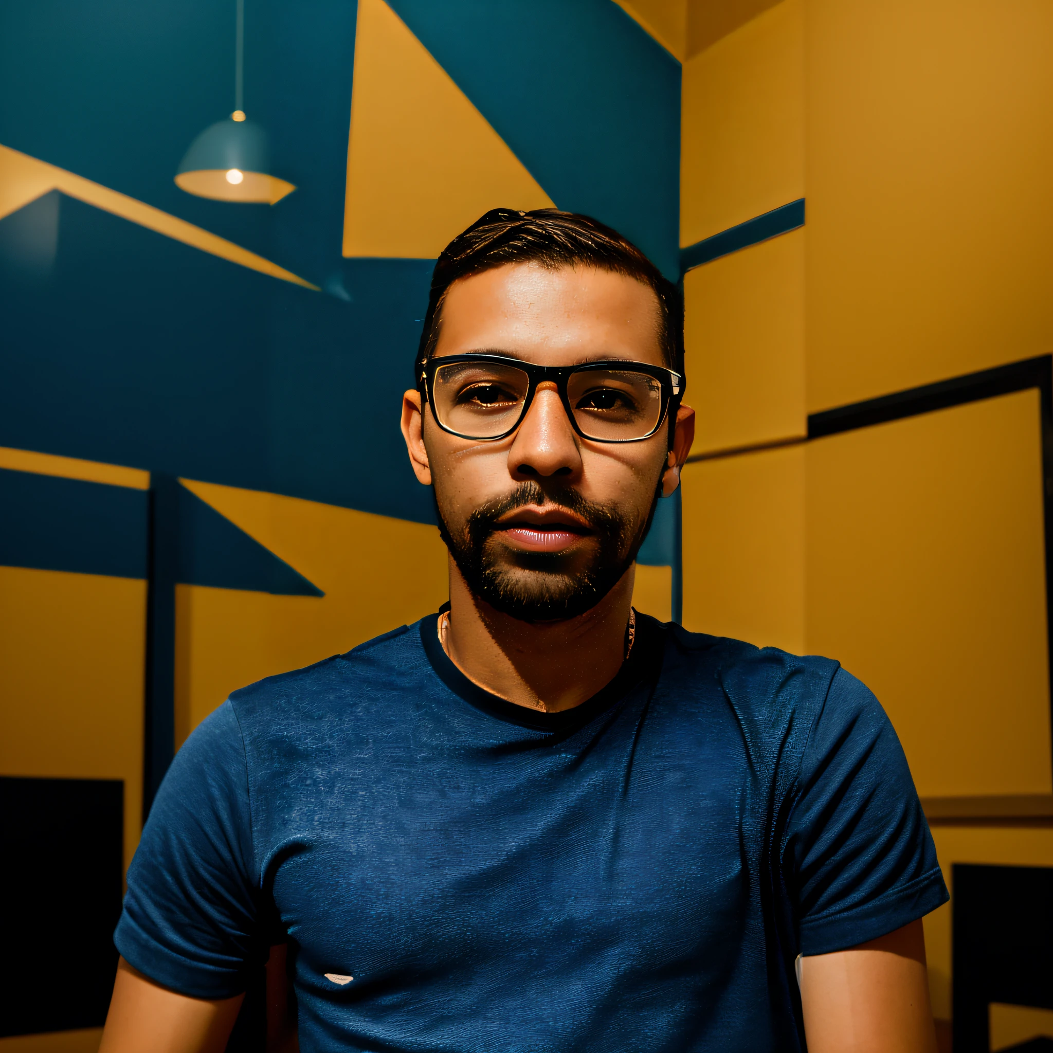 There's a man with glasses, Um retrato de Rahul Kohli, Retrato de Danny Gonzalez, Retrato no meio da foto, jewish young man with glasses, man with glasses, Retrato tirado 8 K, Emad Mostaque, Mohamed Reda, Mohamed Chahin, caio santos, retrato de alta qualidade, Riyahd Cassiem