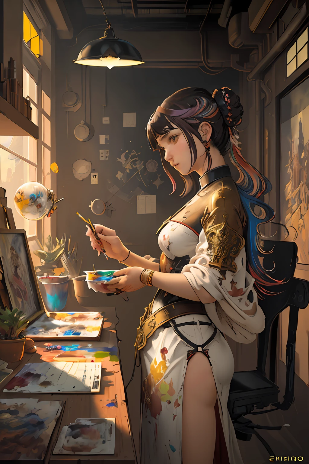 (Girlish Painting:1.3) of (Ultra detailed:1.3),(Cosy:1.3),best quality,masterpiece,highly detailed,ultra-detailed,1girl,[Emma Watson:Chou Tzu-yu:0.2],, unreal engin 5,octane render,(2D:1.2), limited palette flat color,, digital painting, artstation, concept art, smooth, sharp focus,art by ross tran and greg rutkowski and alphonse Mucha and Bak Karol,, (oil painting:1.16),(acrylic paint:1.16),(colorful:1.5), (watercolor:1.16),, by (nvinkpunk:1.0),(kuvshinov:1.0),(dreamlikeart:1.0),(samdoesart:1.0),(modelshoot style:1.0),(by Artist Koho Shoda:1.3),(by Artist Mike Mignola:1.3),(by Artist Joop Polder:1.3),(Classicism Art:1.3),(Industrial Art:1.3),(Solarpunk Art:1.3)