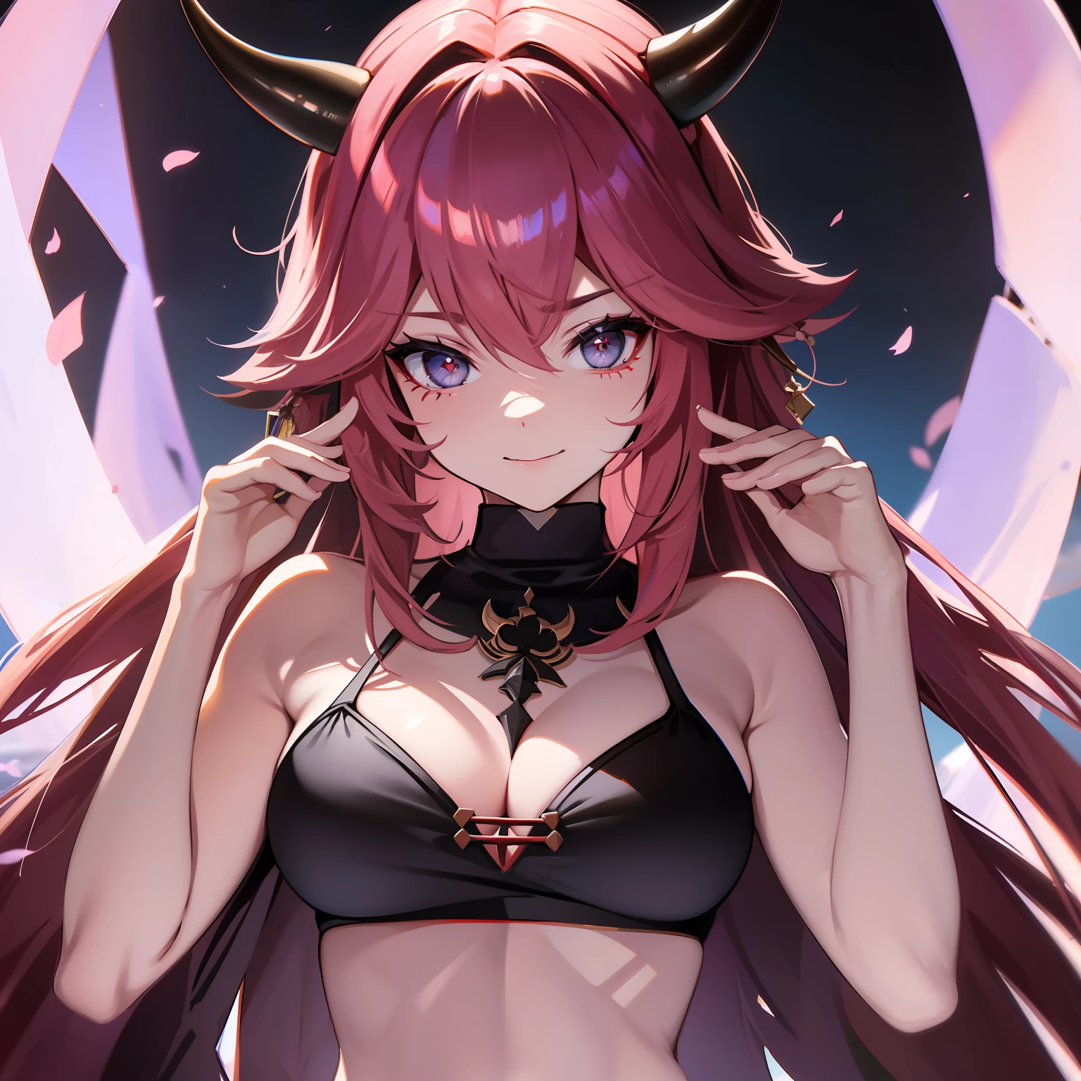 A female demon with black demon horn, ((demon horn)), cabelo cor-de-rosa extremamente longo, ((Cabelo cor-de-rosa)), White eyes of the demon, ((olhos brancos)), bikini de folhas, deitada na areia da praia com um olhar perverso e malicioso, Moda realista, sysie high definition details, fotografia, perspicacity, unique 850 4, Koda850 k portrait camera, Primavera F1.6, cores ricas, Textura super realista, textura de luz espetacular, arte surreal, Cinestil 800 mecanismo de moda