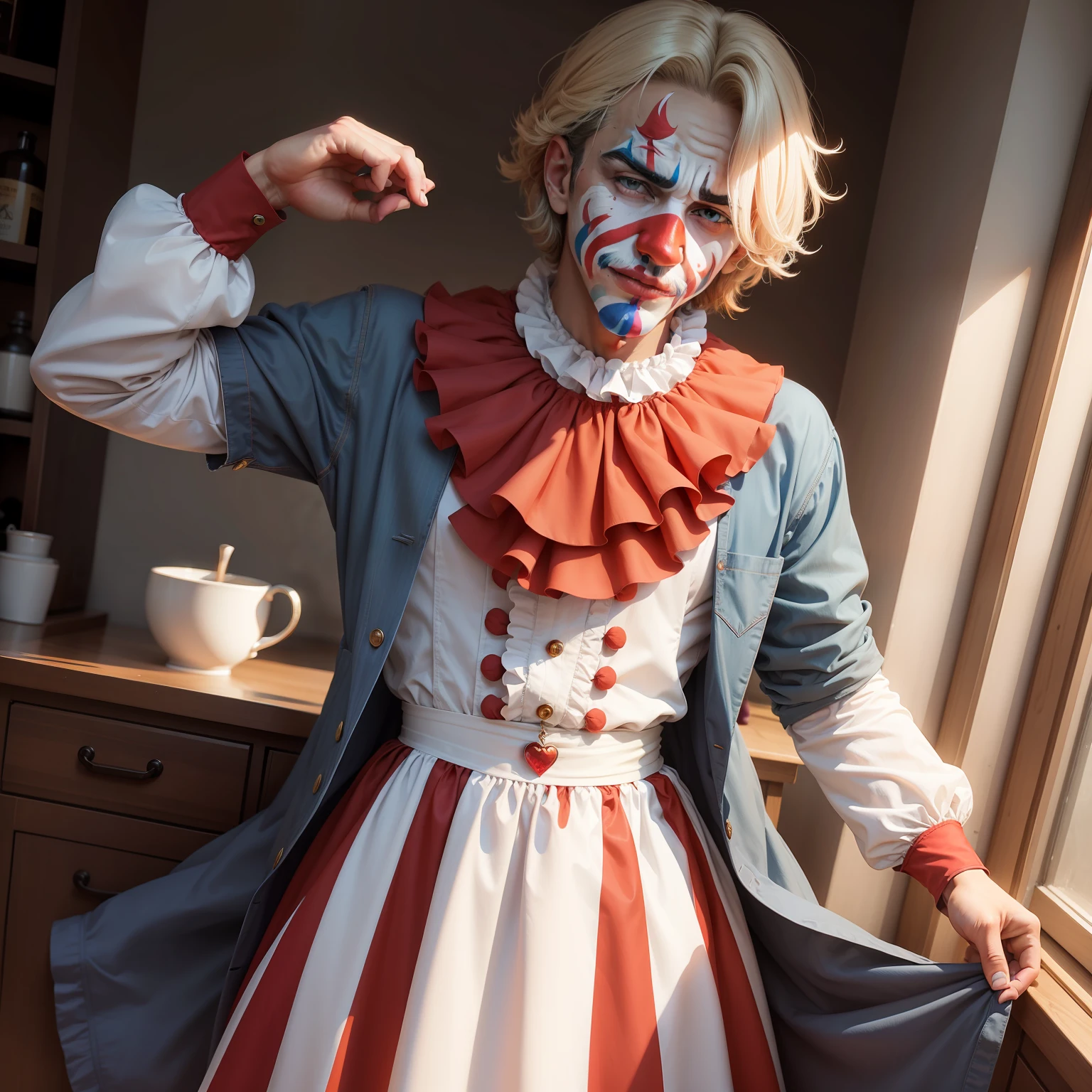 Hombre guapo vestido como un payaso