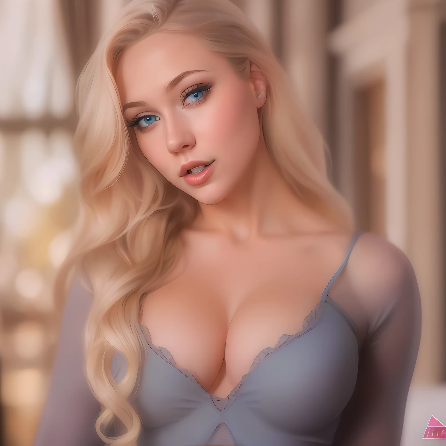 blond woman with blue eyes and a gray bralet posing for a picture, blonde goddess, beautiful blonde girl, smooth. digital painting, a gorgeous blonde, blonde hair blue eyes, soft portrait shot 8 k, 8k artgerm bokeh, blonde hair and blue eyes, # 1 digital painting of all time, #1 digital painting of all time