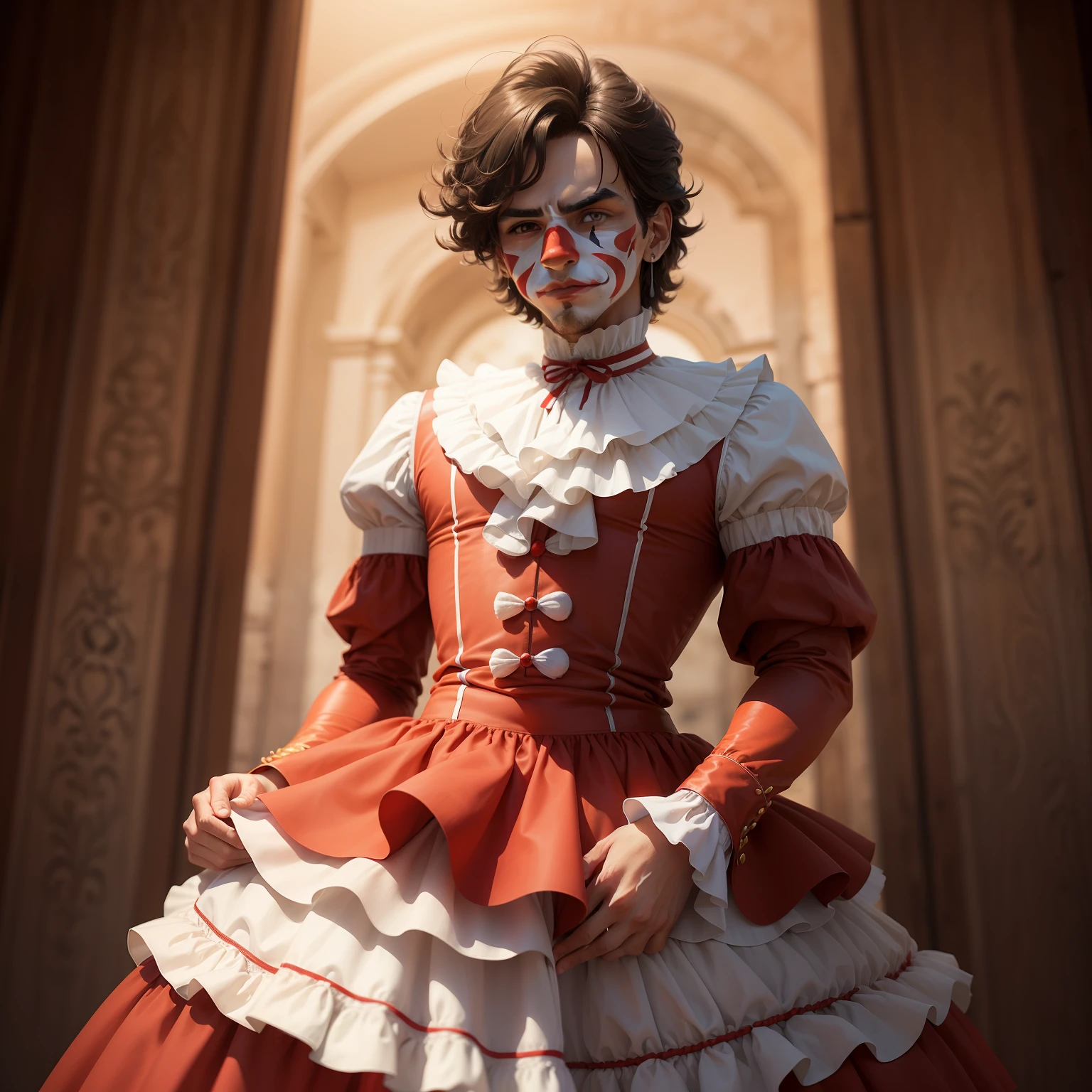 Hombre guapo vestido como un payaso aterrador