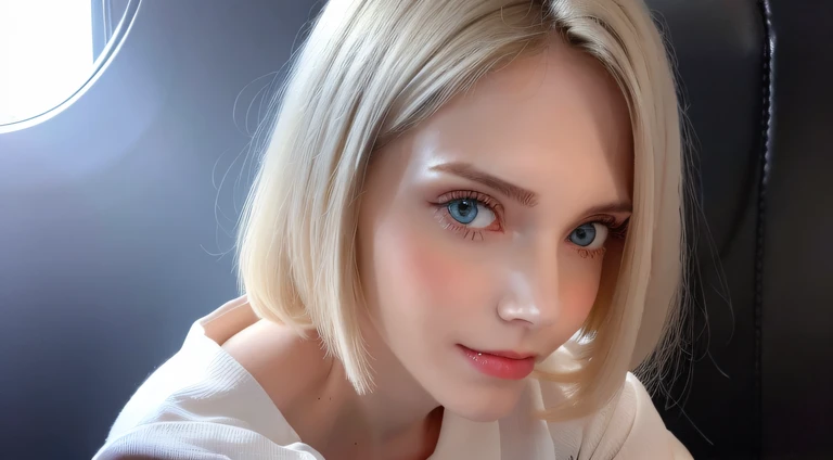 Hyper-realistic portrait of a woman, Portrait-style photographs, portrait photography,Fantasy art, photo-realistic, dinamic lighting, Art Station,voluminous lighting, Very Detailed Faces, 4 thousand., Award-winning, a 1girl, wicked smile, around dark, deep shadow, Discreet key, Cowboy photo, Casual style of clothing, of the second size, hairlong, white colored hair, chuuChloe,