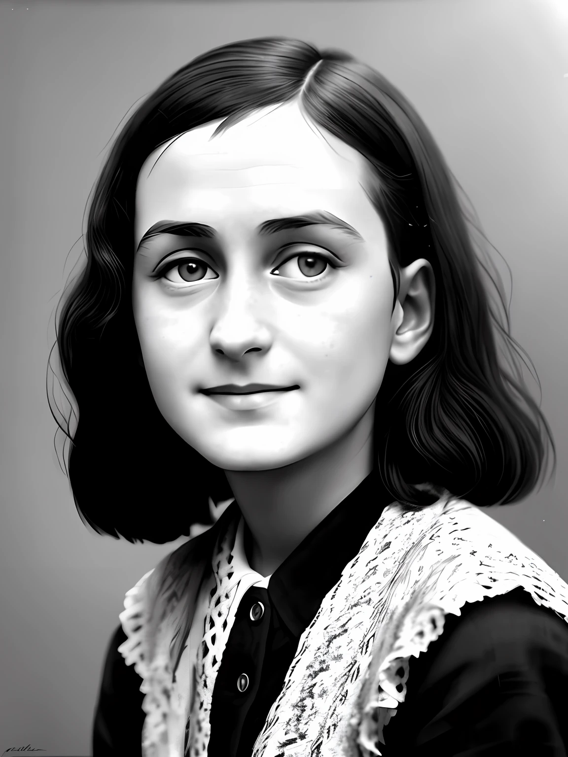 Hyper-realistic portrait of Anne Frank