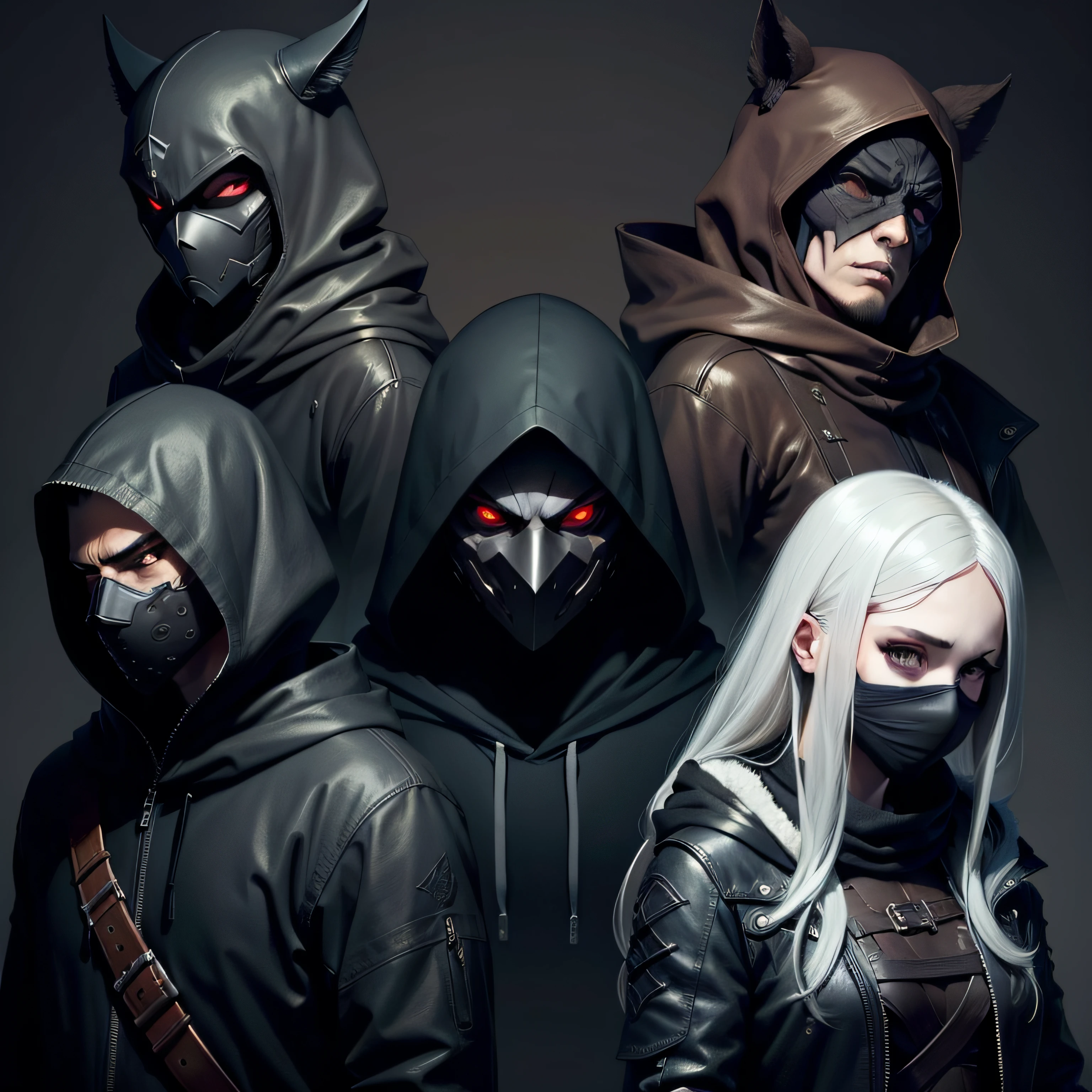 some characters with dark style, using mask and hood