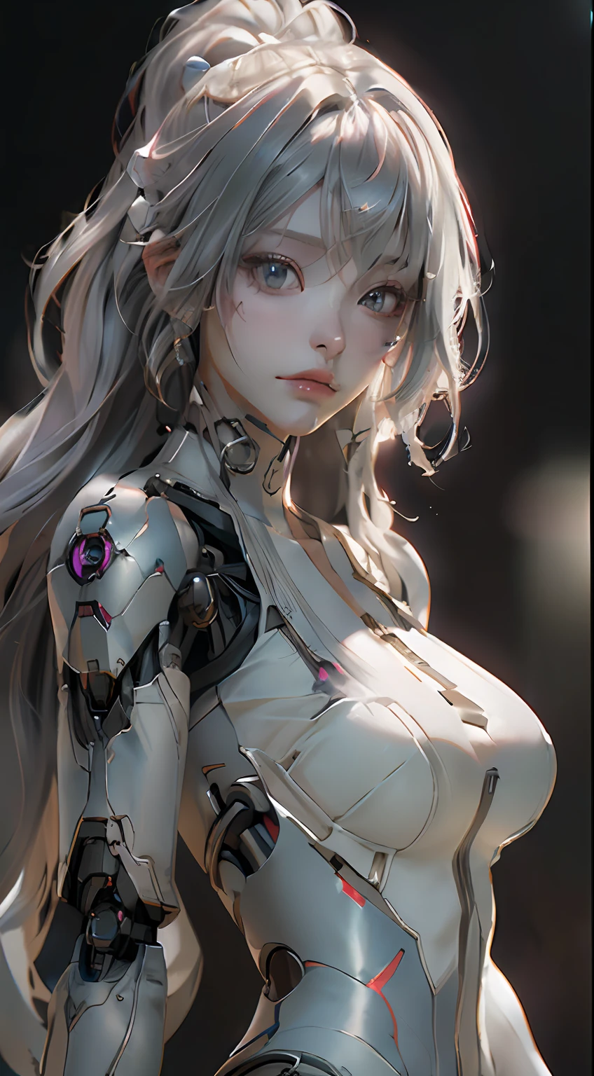 gothic maiden girl, beautiful necromancer girl, demon anime girl, (Best Quality), ((Masterpiece), (Detail: 1.4), 3D, A Beautiful Cyberpunk Woman, HDR (High Dynamic Range), Ray Tracing, NVIDIA RTX, Super-Resolution, Unreal 5, Subsurface Scattering, PBR Textures, Post-Processing, Anisotropic Filtering, Depth of Field, Maximum Sharpness and Clarity, Multi-layer Textures, Albedo and Highlight Maps, Surface Shading, Exact simulation of light-material interactions, perfect proportions, Octane Render, bicolor light, large aperture, low ISO, white balance, rule of thirds, 8K RAW, close-up of a woman with very long hair and a very large body, perfect anime robot woman, anime robot with organic mix, best anime 4K konachan wallpaper, detailed digital anime art, beautiful girl cyborg, portrait of cyborg queen, cyborg - silver girl, biomechanics oppai, Digital cyberpunk anime art