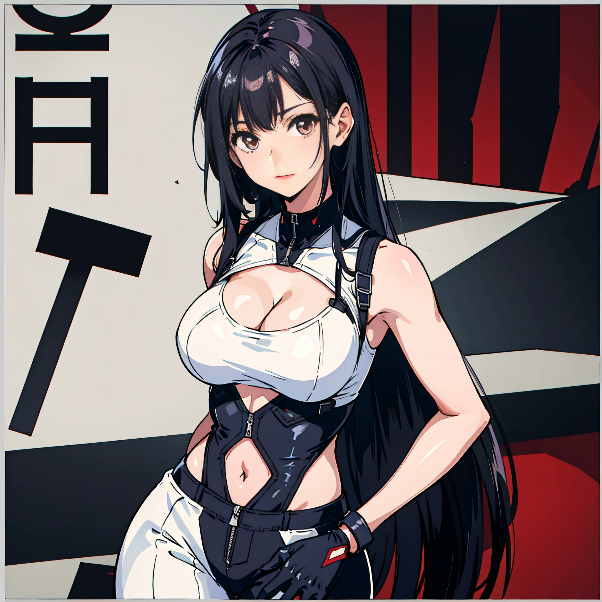 1girll,Solo,Zero, Slender, big breasts beautiful, Young, Little woman, Coveralls,tightsuit, White crop top,navel,cleavage,Large breasts