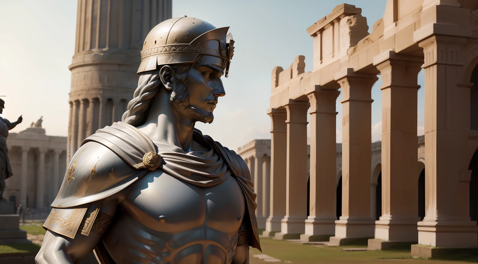 Statue of the Roman soldier, de frente, imagem realista, 8k