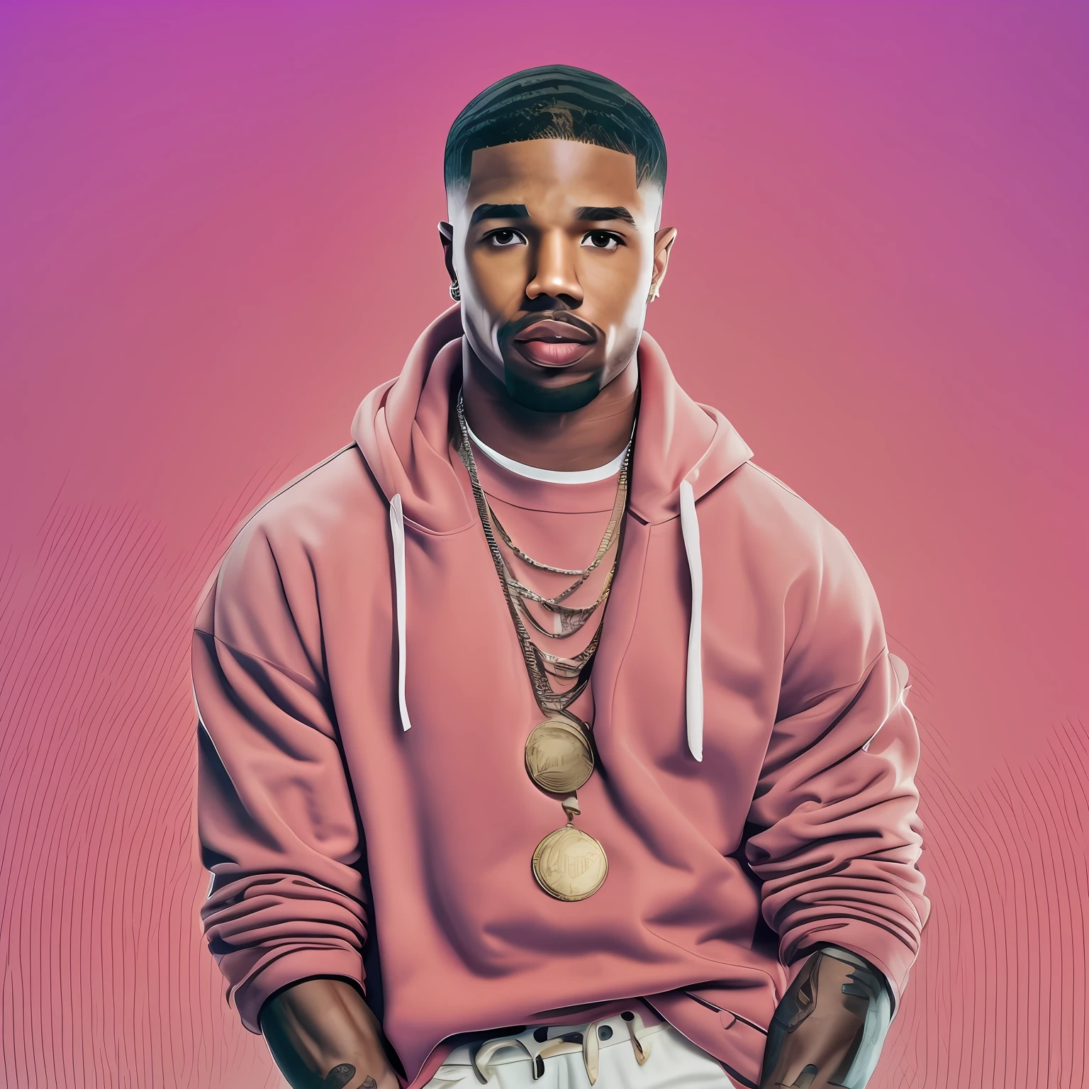 Personagem rapper estiloso, Rosto do Michael B. Jordan, roupas de luxo, joias de rapper, Luxurious and charismatic character