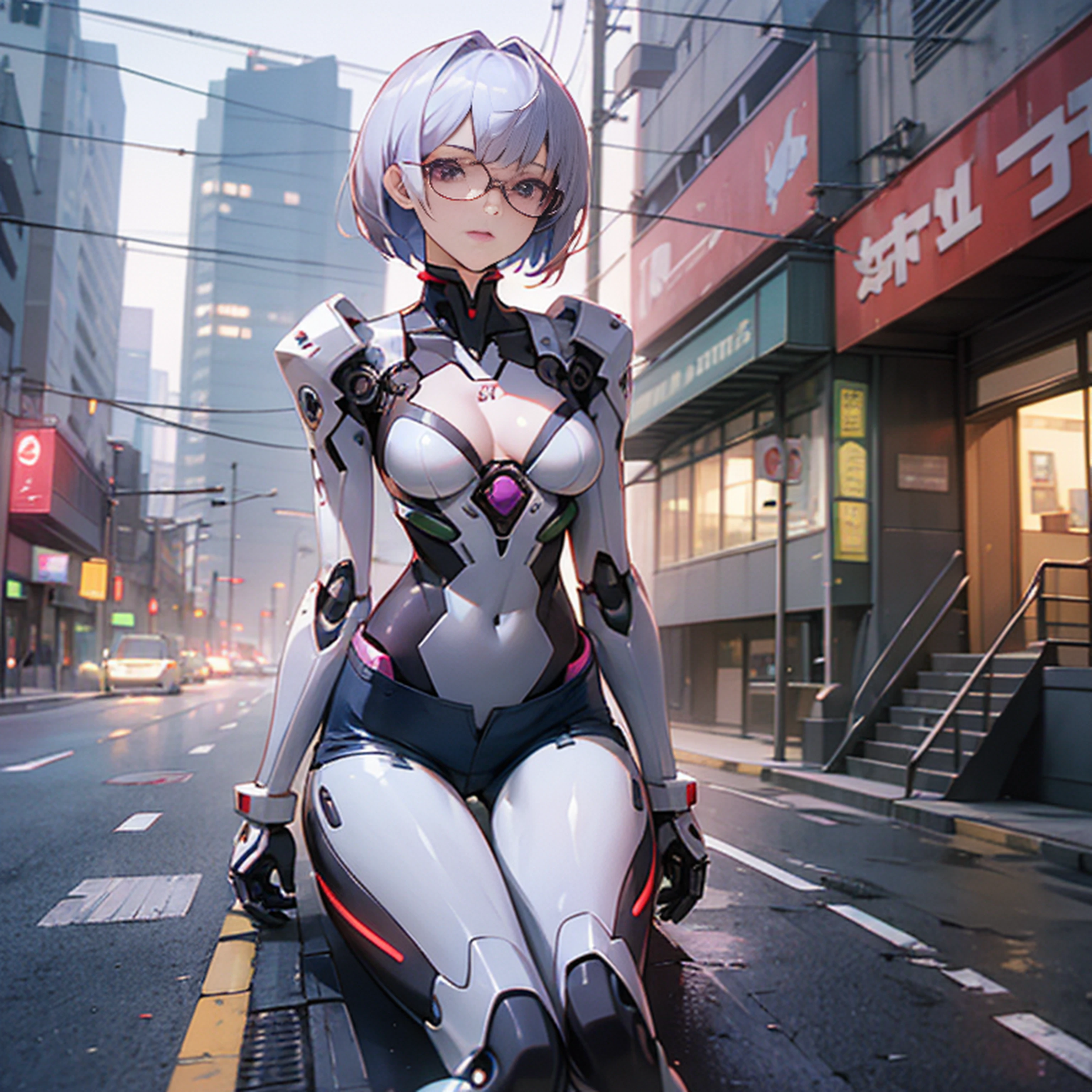 There is a beautiful woman standing next to a red car, In the cyberpunk countryside, Black hair, ridge, Drifters, Night time, Night, Ambient, Sexy Woman, mentor, teacher, Empty room, Alone, covert, risky, Mischievous, Seductive, Sultry Pose, Lustful look, Revealing clothes, remove, unbuttons, realisitic、tits out、Cyberpunk、cleavage of the breast、Beautifully shaped breasts、Raw feet、Cyber City、natta、nightcity、look up sky、Look up、Take your eyes off、((top-quality)), (high-detail:1.3), 3D, Beautiful fece、mechanical suit、Near Future Cyber Suit、Red Black Cyber Suit、Red-Black Robot Costume、Right arm is mechanical、Right-arm robot、Silvery hair、Silver-haired shortcut、eye glasses、Straddling a robot chair, (((masutepiece)))), (((Highest Quality)))), (Very Detailed Photoreality), (Delicate and Pretty Face), Cinematic Light, (Solo, Full body, Big, Cleavage Is Visible Skin, White hair, Purple eyes, Luminous Eyes, (Mechanical joint: 1.4), (blood vessels connected to tubes), (( Mechanical vertebrae attached to the back)), ((Mechanical cervical spine) Attached to the neck)), (((Sitting)), (Wires and cables attached to the head and body: 1.5), (Character Focus), Small LED lamps on the body, Evangelion, nffsw, Metallic body, Alaf woman in tight shorts and tight stockings walking down the street, in a street, hotpants, tights, tights, Wearing tight simple clothes, Slim legs, denim hot-pants, Hot Pants,