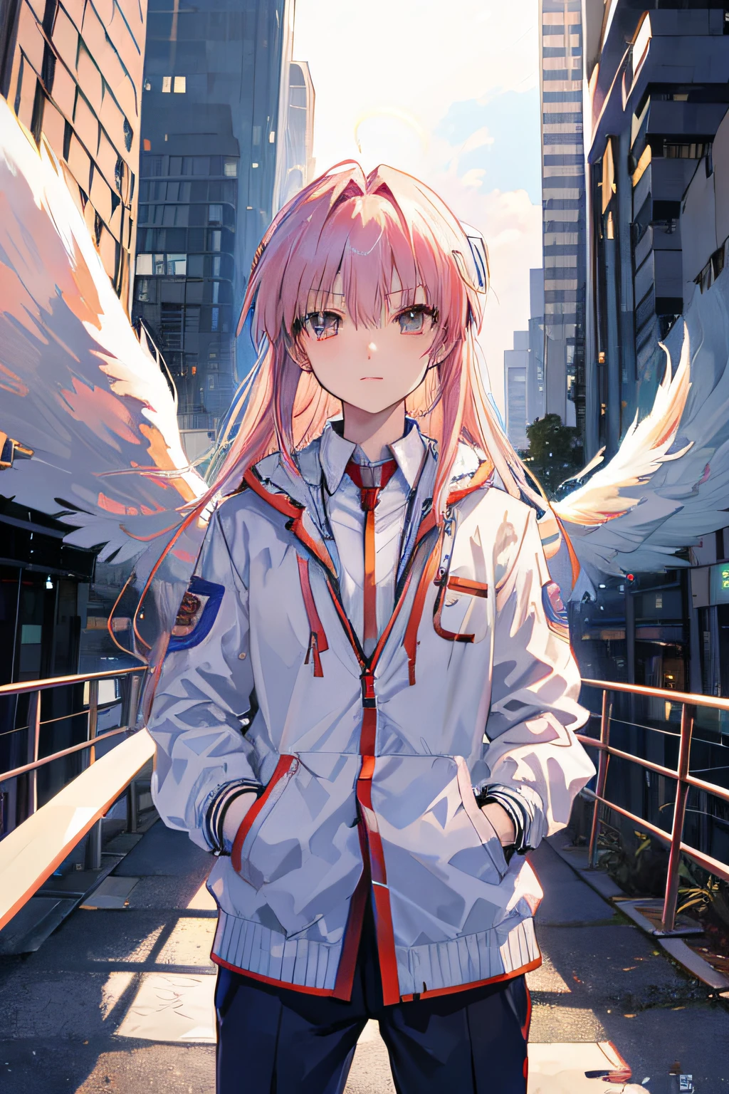 ((Angel Beats--v 5.2)) 1garota,cidade noturna,chuva,casaco,Hands in pockets