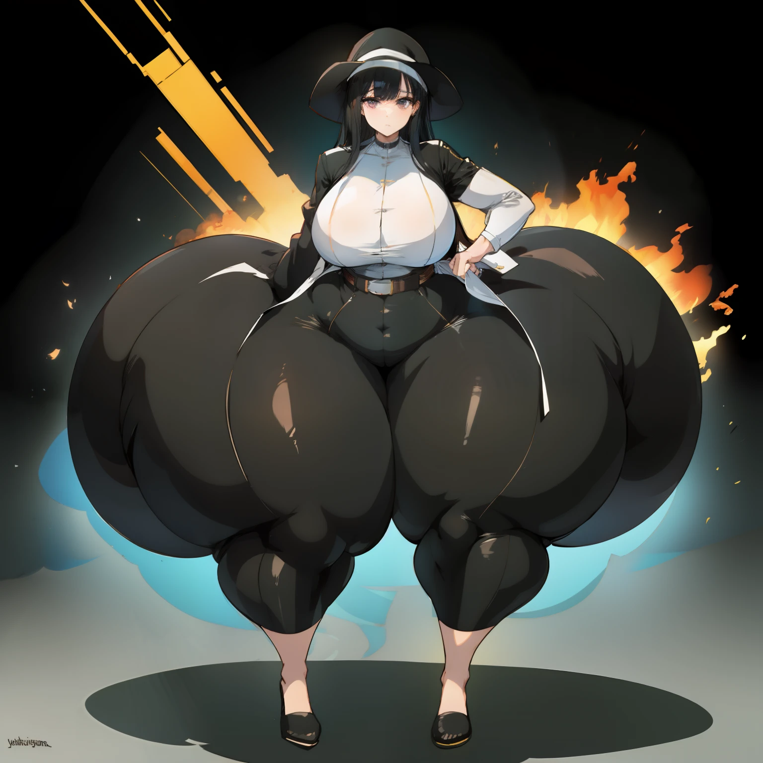 (full body), bottomheavy, huge ass, gigantic ass, thick thighs, massive thighs, hyper thighs, (extremely wide hips:1.4), solo, (huge ass:1.4)